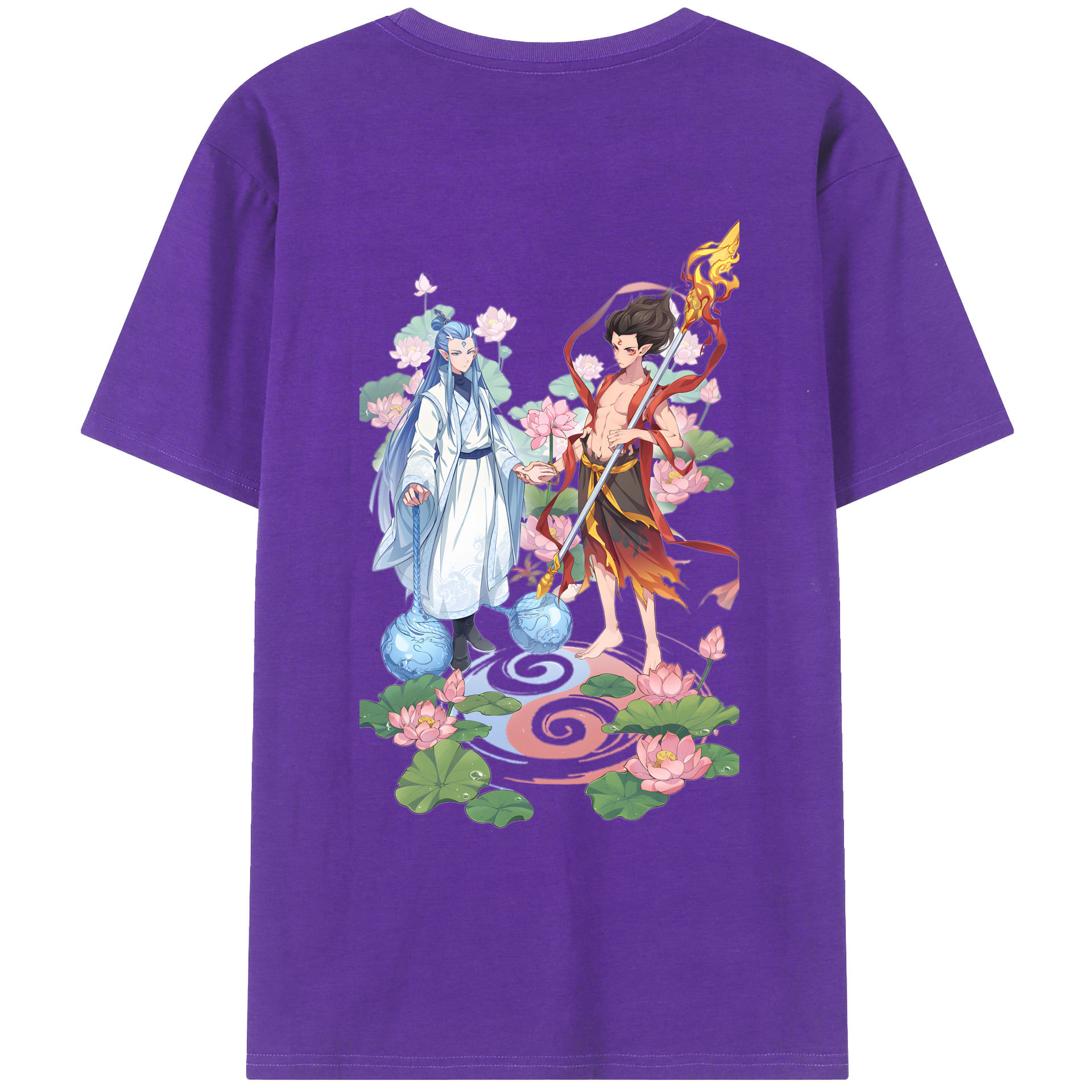 （画像用） Ne Zha 2 ナタ 魔童の大暴れ 綿100％ メンズ半袖Tシャツ（バックプリント） 通気性