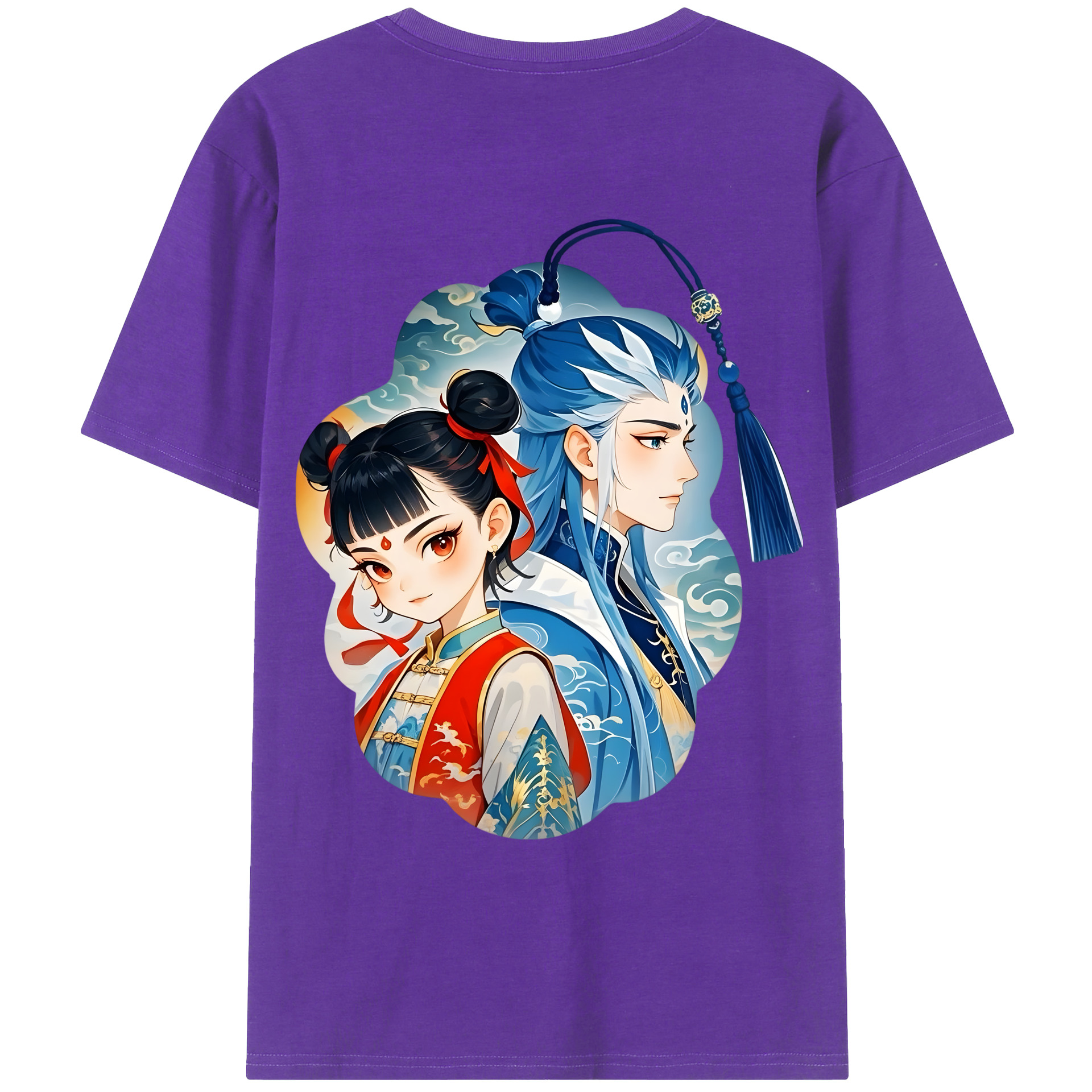（画像用） Ne Zha 2 ナタ 魔童の大暴れ 綿100％ メンズ半袖Tシャツ（バックプリント） 通気性
