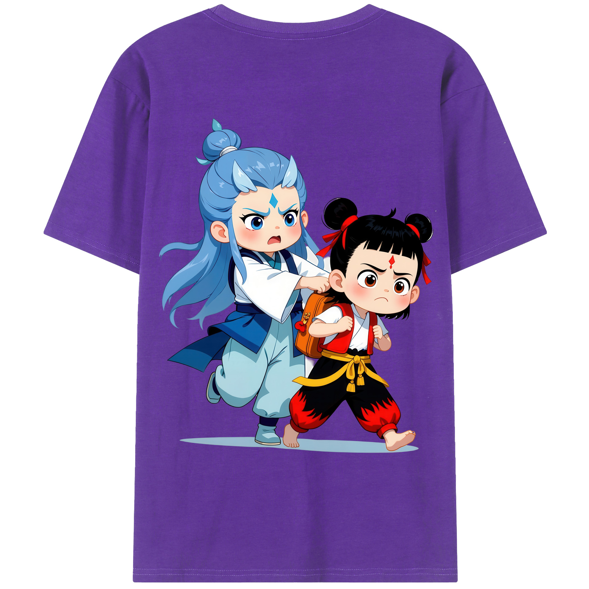 （画像用） Ne Zha 2 ナタ 魔童の大暴れ 綿100％ メンズ半袖Tシャツ（バックプリント） 通気性
