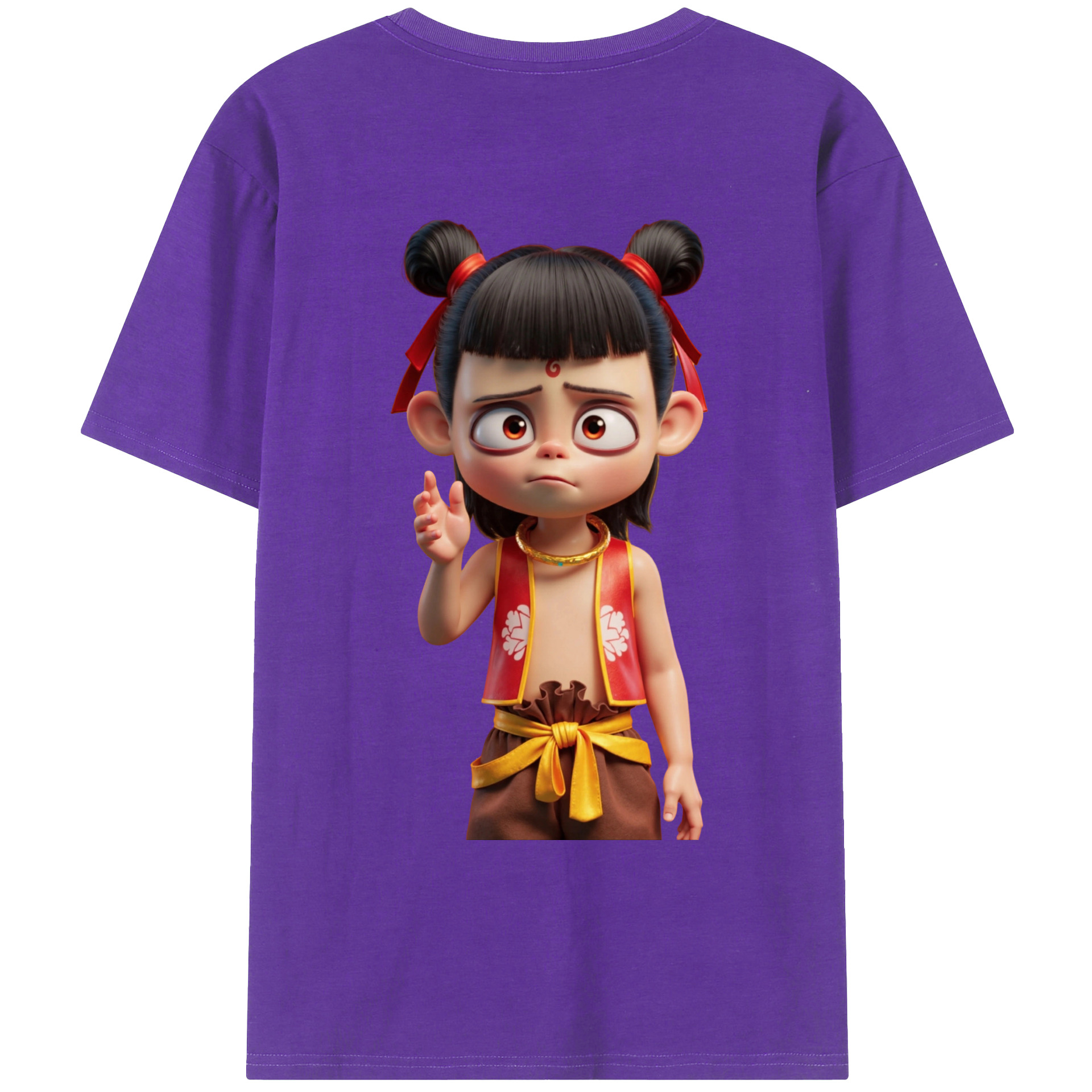 （画像用） Ne Zha 2 ナタ 魔童の大暴れ 綿100％ メンズ半袖Tシャツ（バックプリント） 通気性
