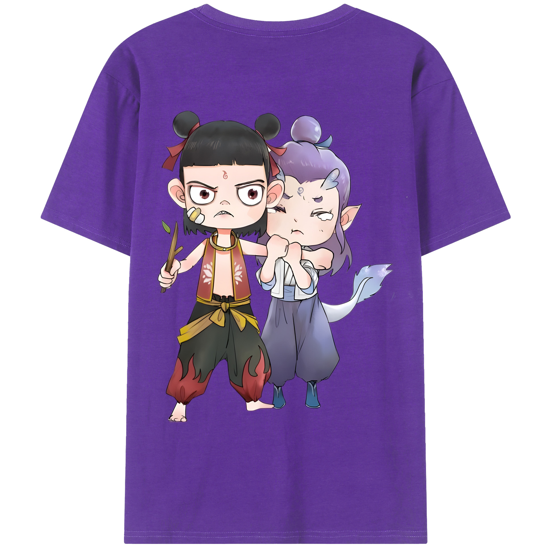 （画像用） Ne Zha 2 ナタ 魔童の大暴れ 綿100％ メンズ半袖Tシャツ（バックプリント） 通気性