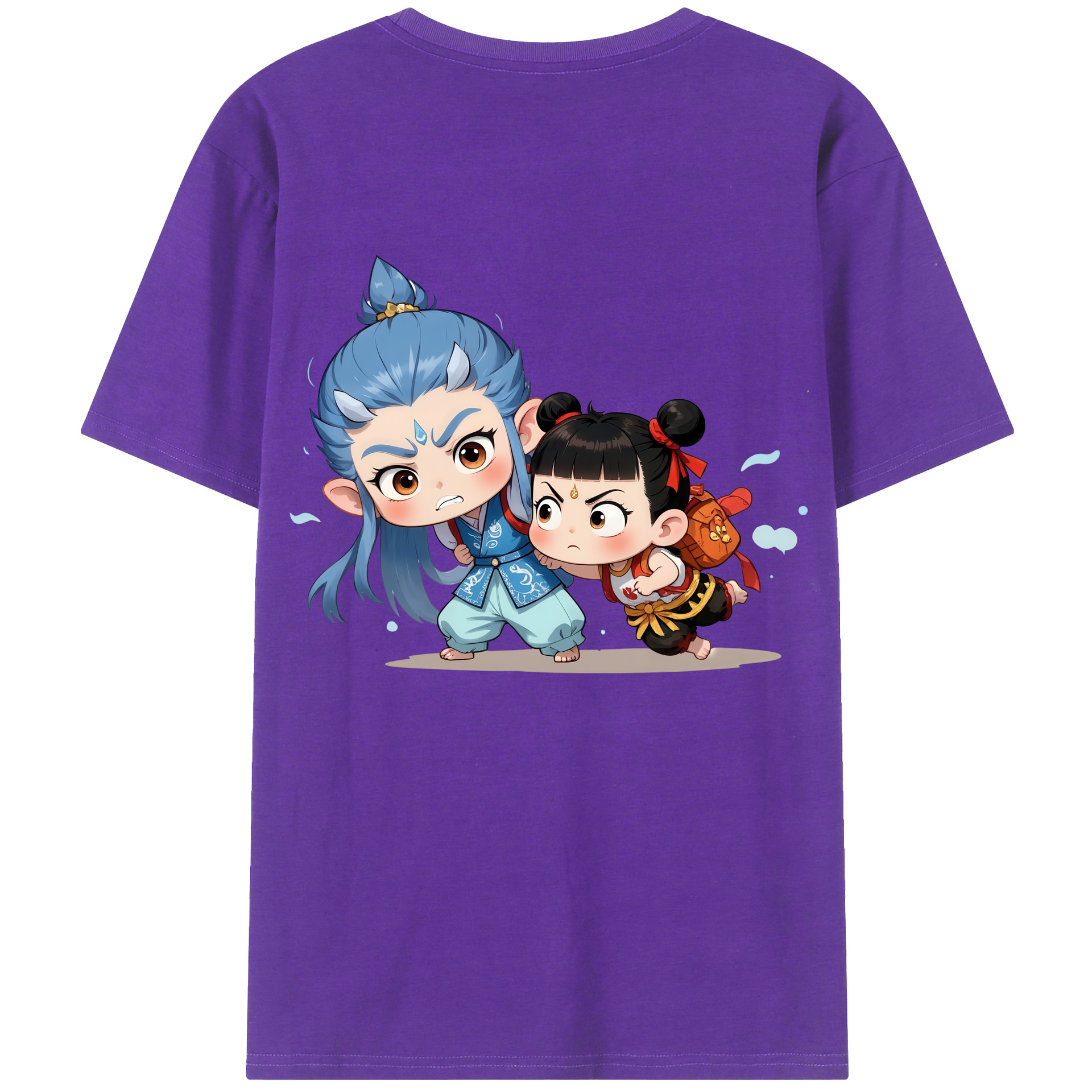 （画像用） Ne Zha 2 ナタ 魔童の大暴れ 綿100％ メンズ半袖Tシャツ（バックプリント） 通気性