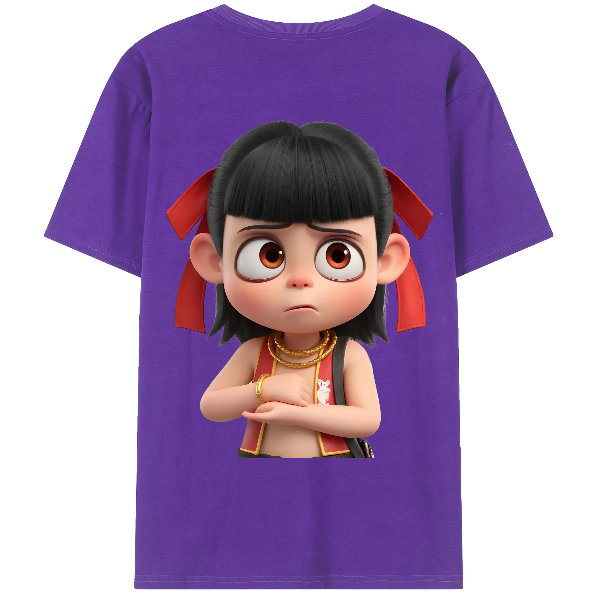 （画像用） Ne Zha 2 ナタ 魔童の大暴れ 綿100％ メンズ半袖Tシャツ（バックプリント） 通気性