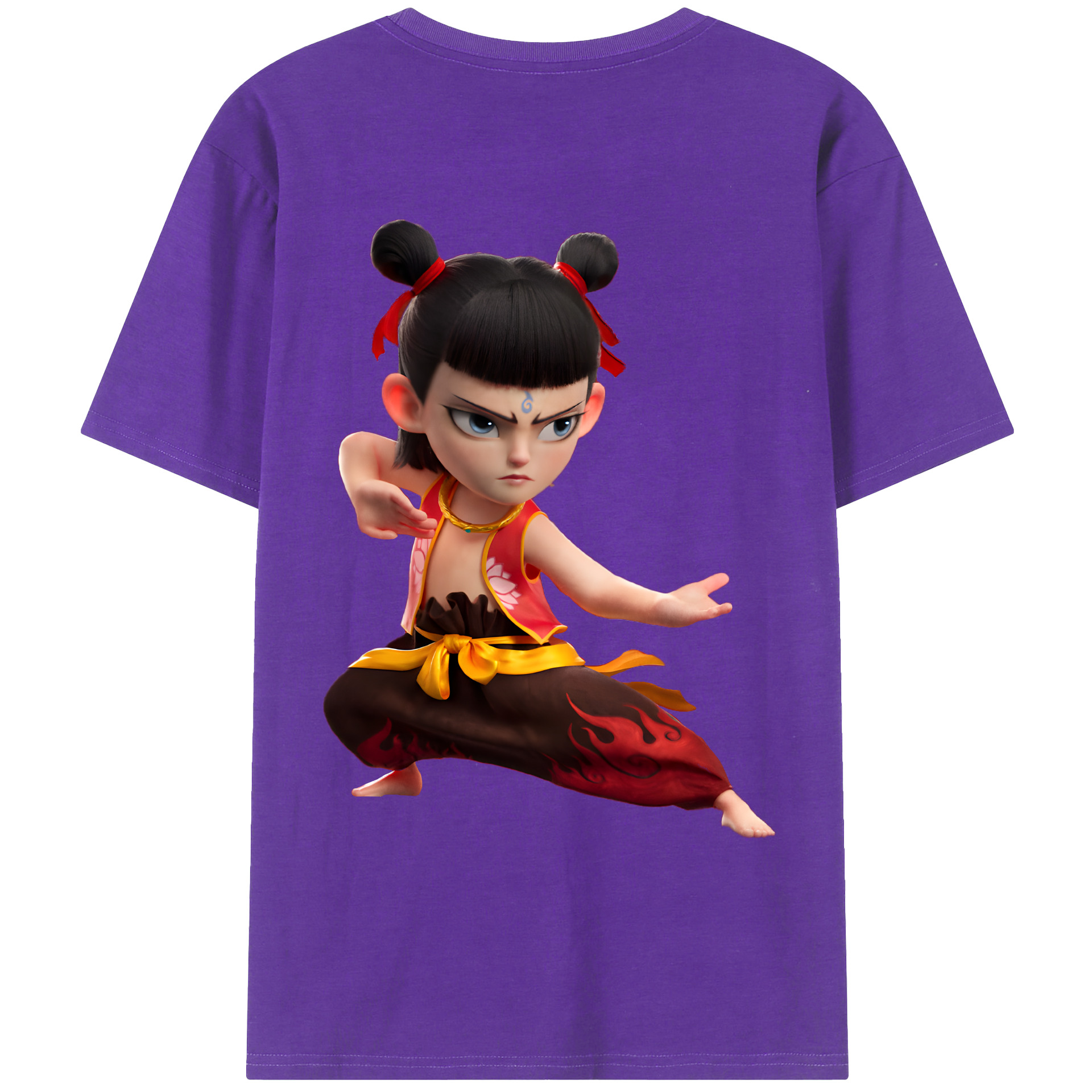 （画像用） Ne Zha 2 ナタ 魔童の大暴れ 綿100％ メンズ半袖Tシャツ（バックプリント） 通気性