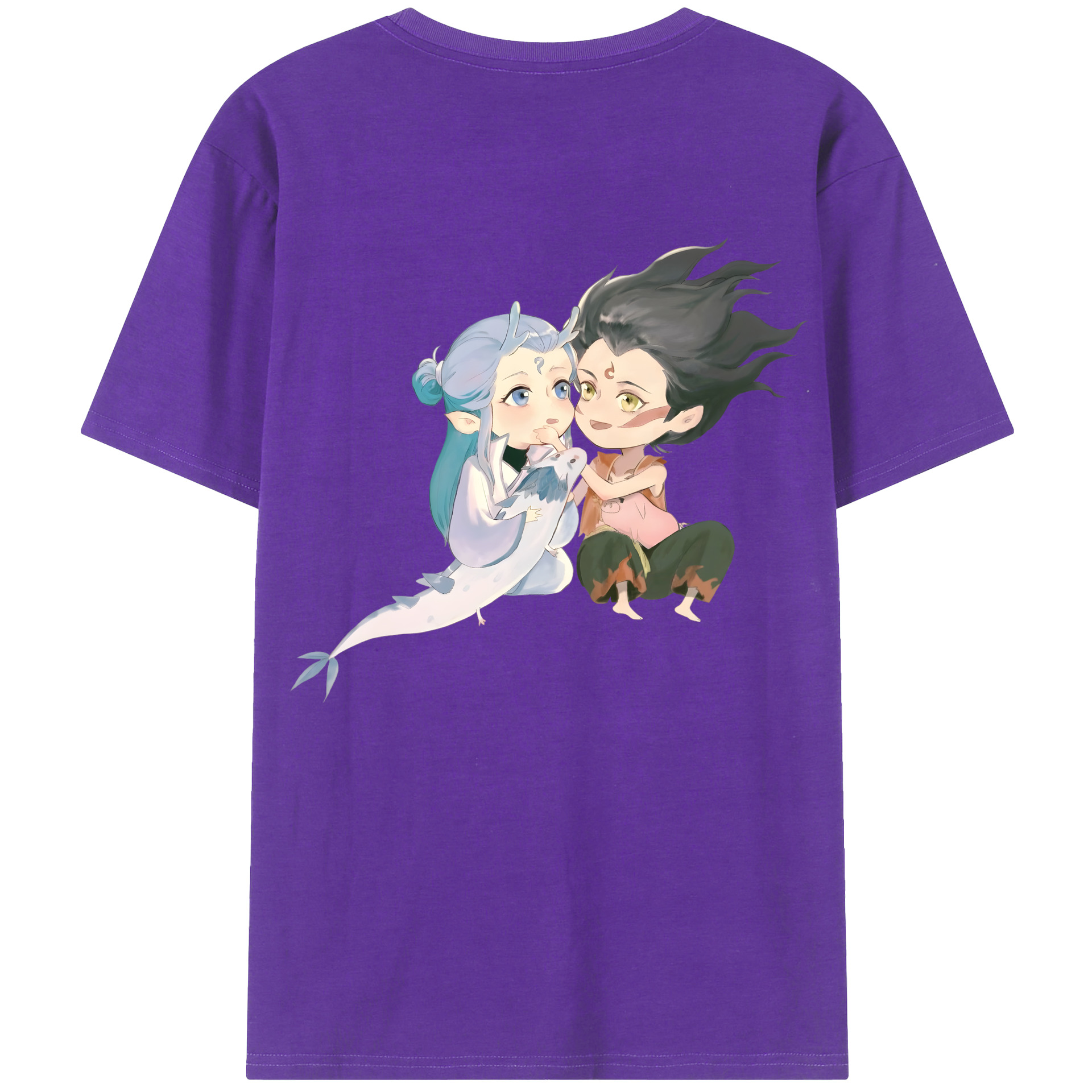 （画像用） Ne Zha 2 ナタ 魔童の大暴れ 綿100％ メンズ半袖Tシャツ（バックプリント） 通気性