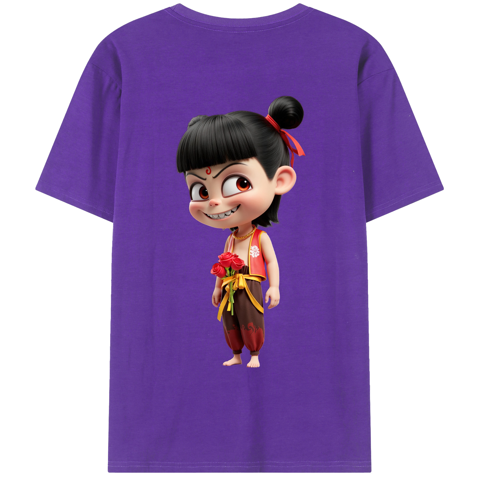 （画像用） Ne Zha 2 ナタ 魔童の大暴れ 綿100％ メンズ半袖Tシャツ（バックプリント） 通気性