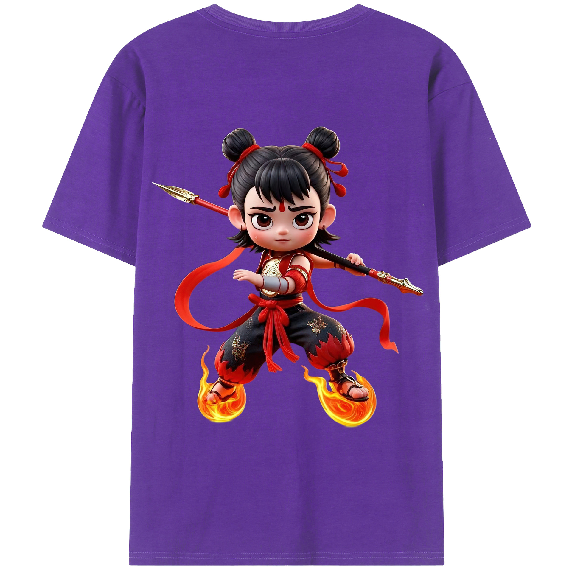 （画像用） Ne Zha 2 ナタ 魔童の大暴れ 綿100％ メンズ半袖Tシャツ（バックプリント） 通気性