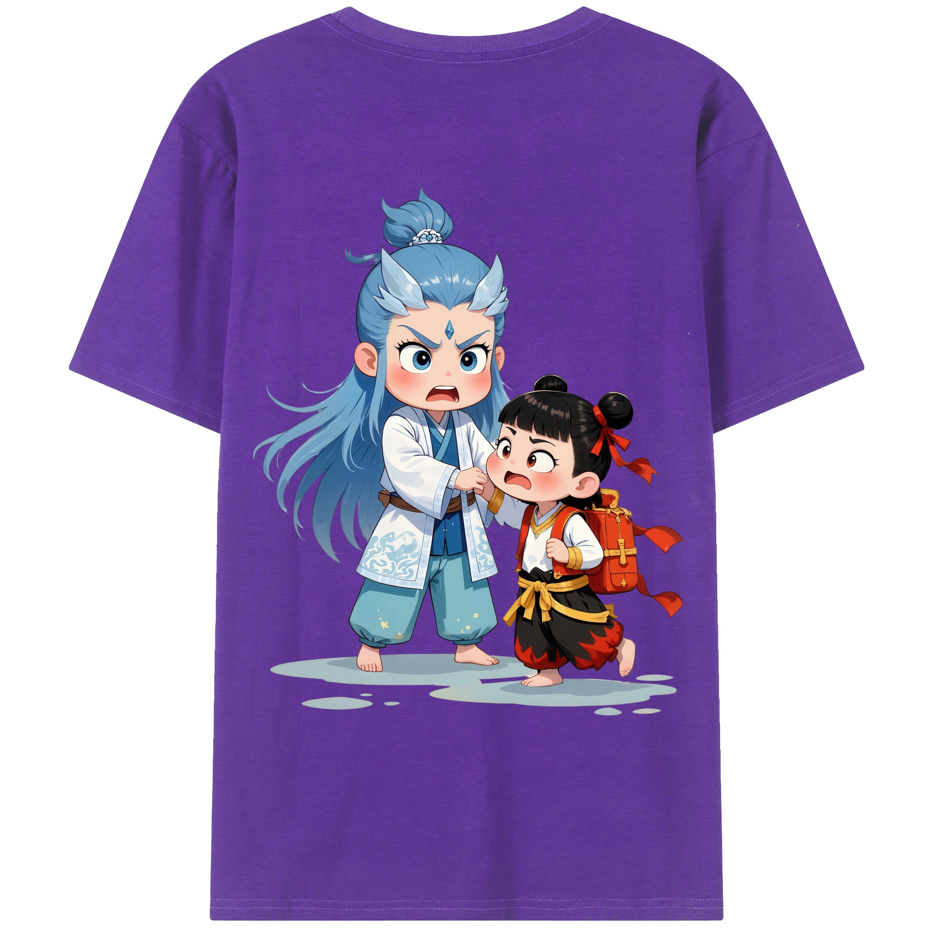 （画像用） Ne Zha 2 ナタ 魔童の大暴れ 綿100％ メンズ半袖Tシャツ（バックプリント） 通気性