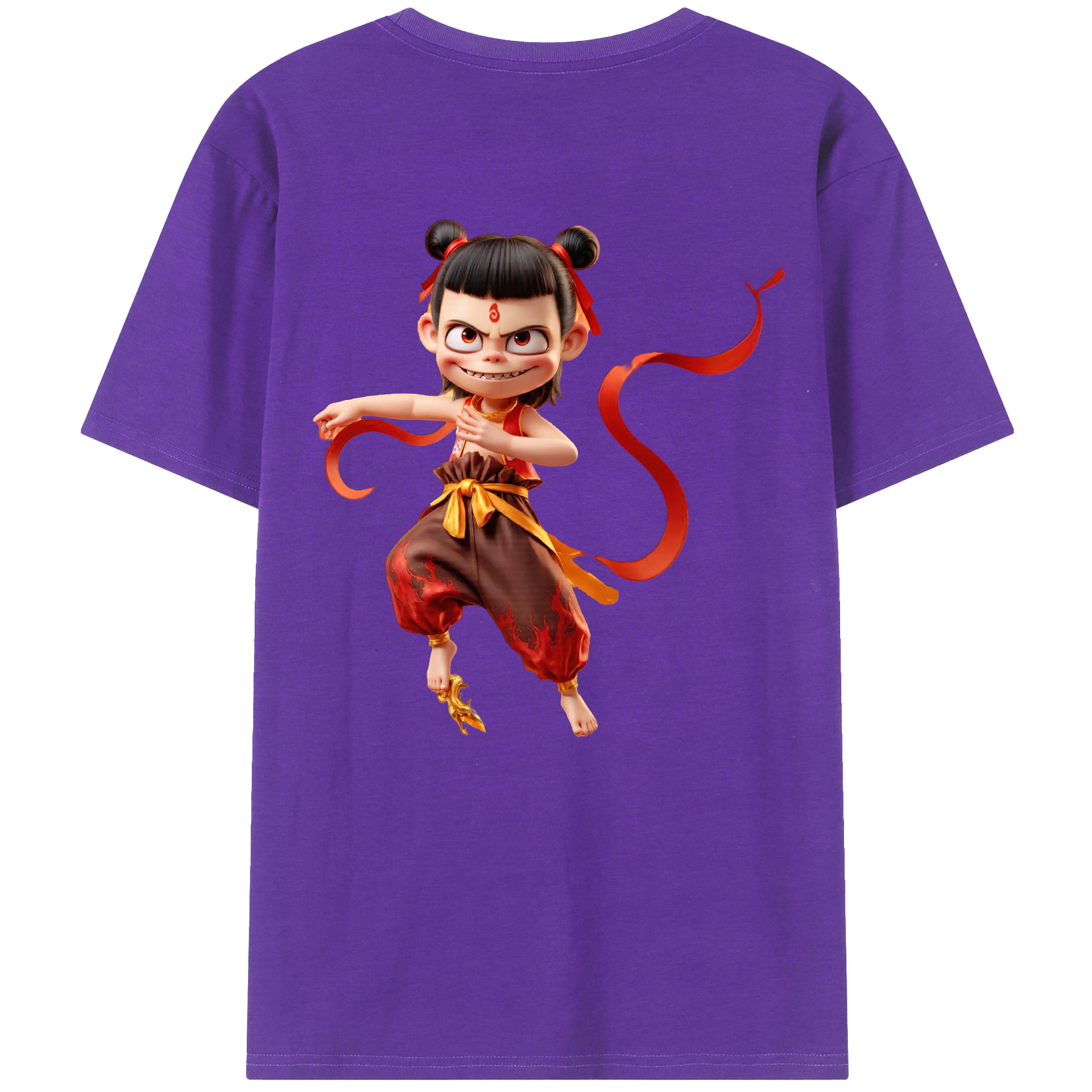 （画像用） Ne Zha 2 ナタ 魔童の大暴れ 綿100％ メンズ半袖Tシャツ（バックプリント） 通気性