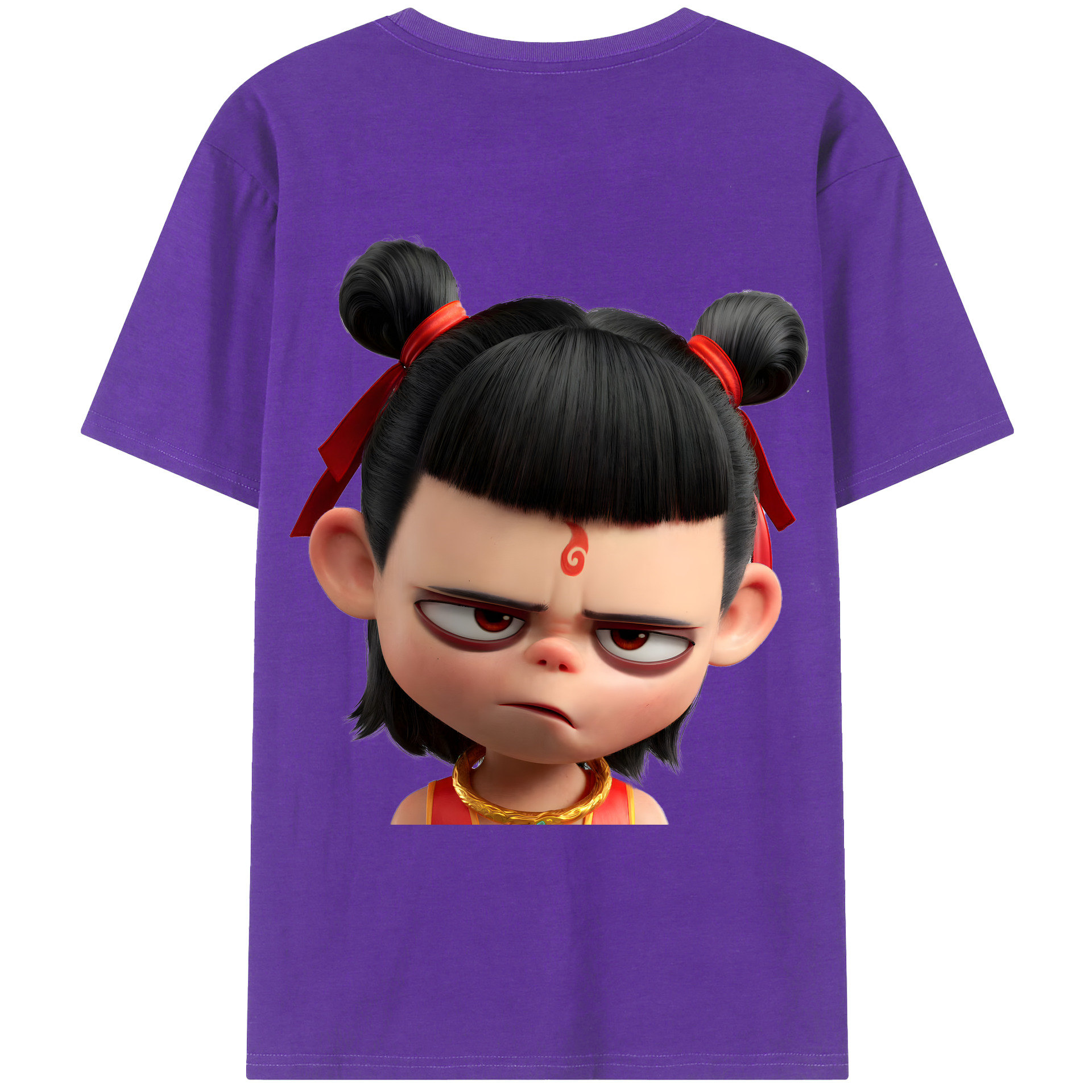 （画像用） Ne Zha 2 ナタ 魔童の大暴れ 綿100％ メンズ半袖Tシャツ（バックプリント） 通気性