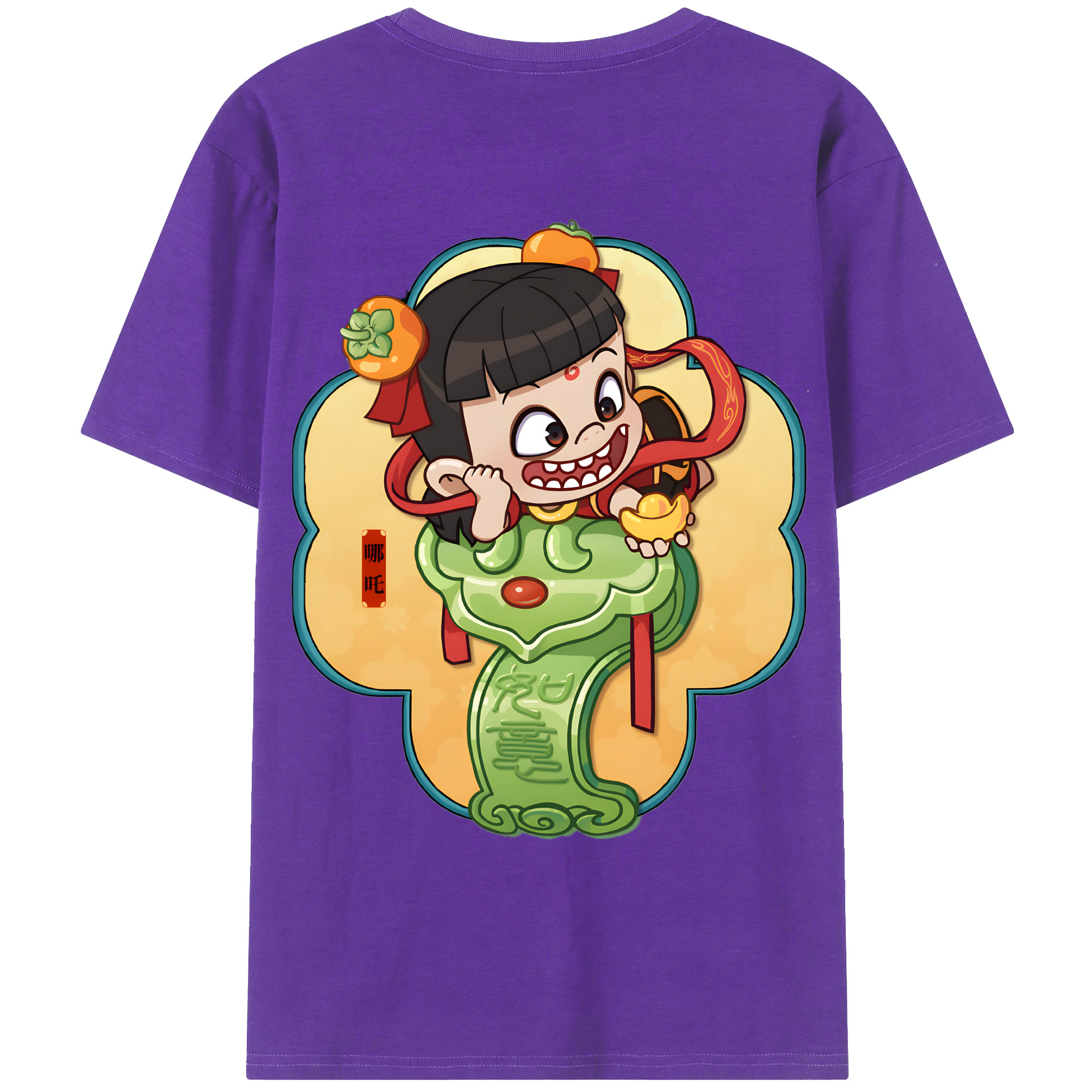 （画像用） Ne Zha 2 ナタ 魔童の大暴れ 綿100％ メンズ半袖Tシャツ（バックプリント） 通気性