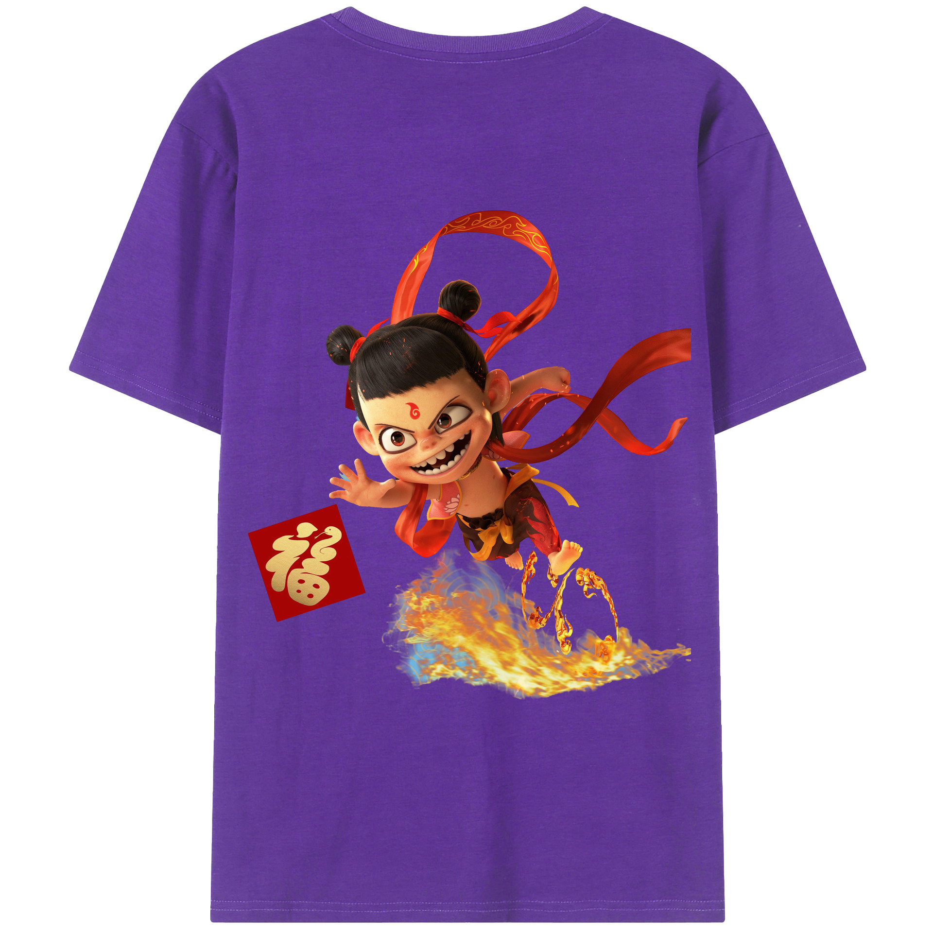 （画像用） Ne Zha 2 ナタ 魔童の大暴れ 綿100％ メンズ半袖Tシャツ（バックプリント） 通気性
