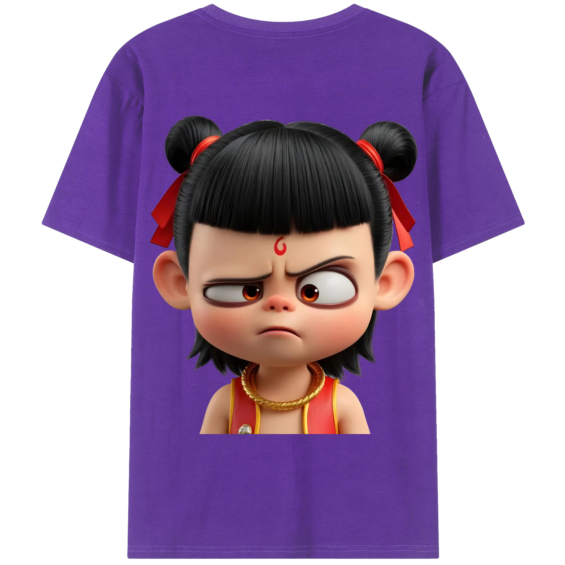 （画像用） Ne Zha 2 ナタ 魔童の大暴れ 綿100％ メンズ半袖Tシャツ（バックプリント） 通気性