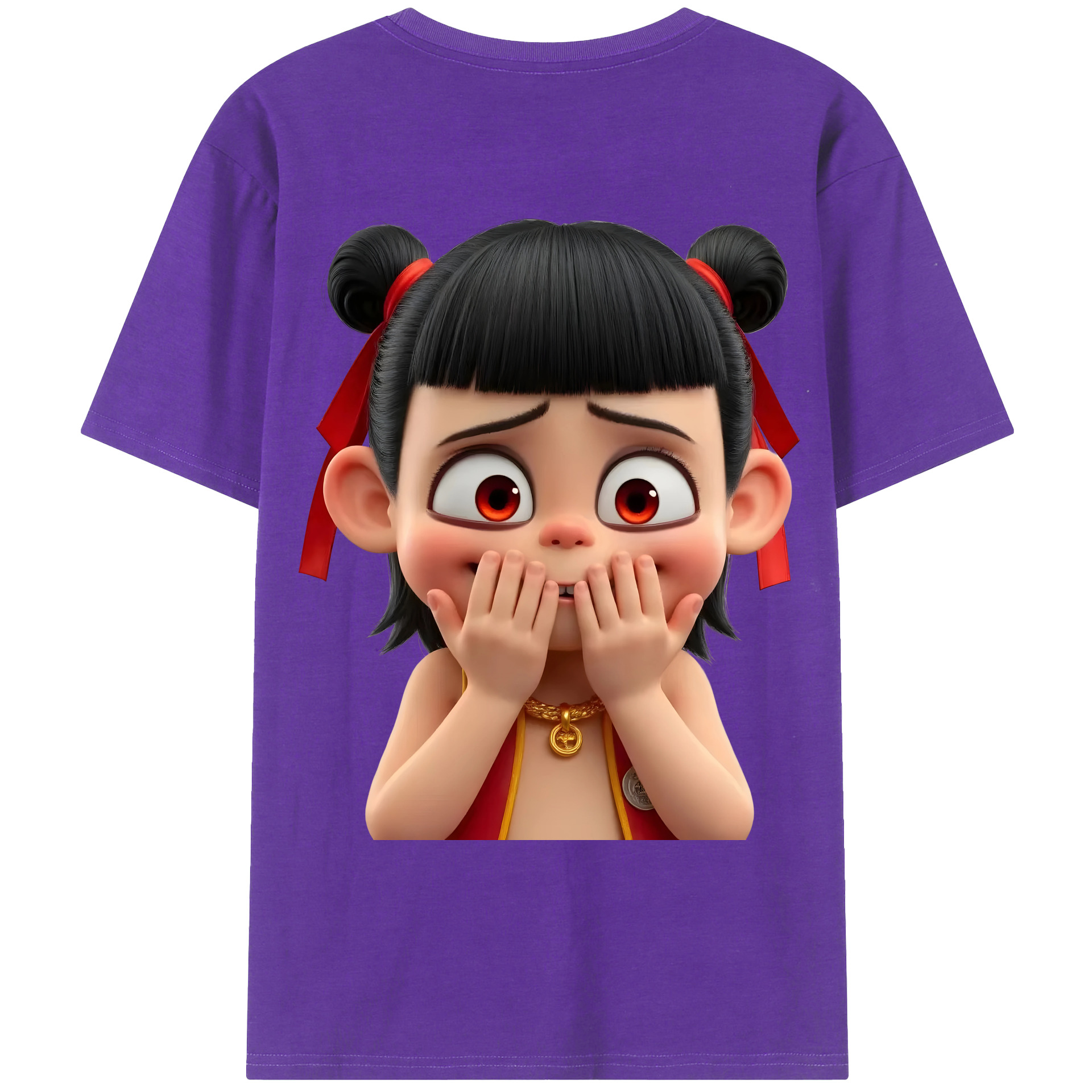 （画像用） Ne Zha 2 ナタ 魔童の大暴れ 綿100％ メンズ半袖Tシャツ（バックプリント） 通気性