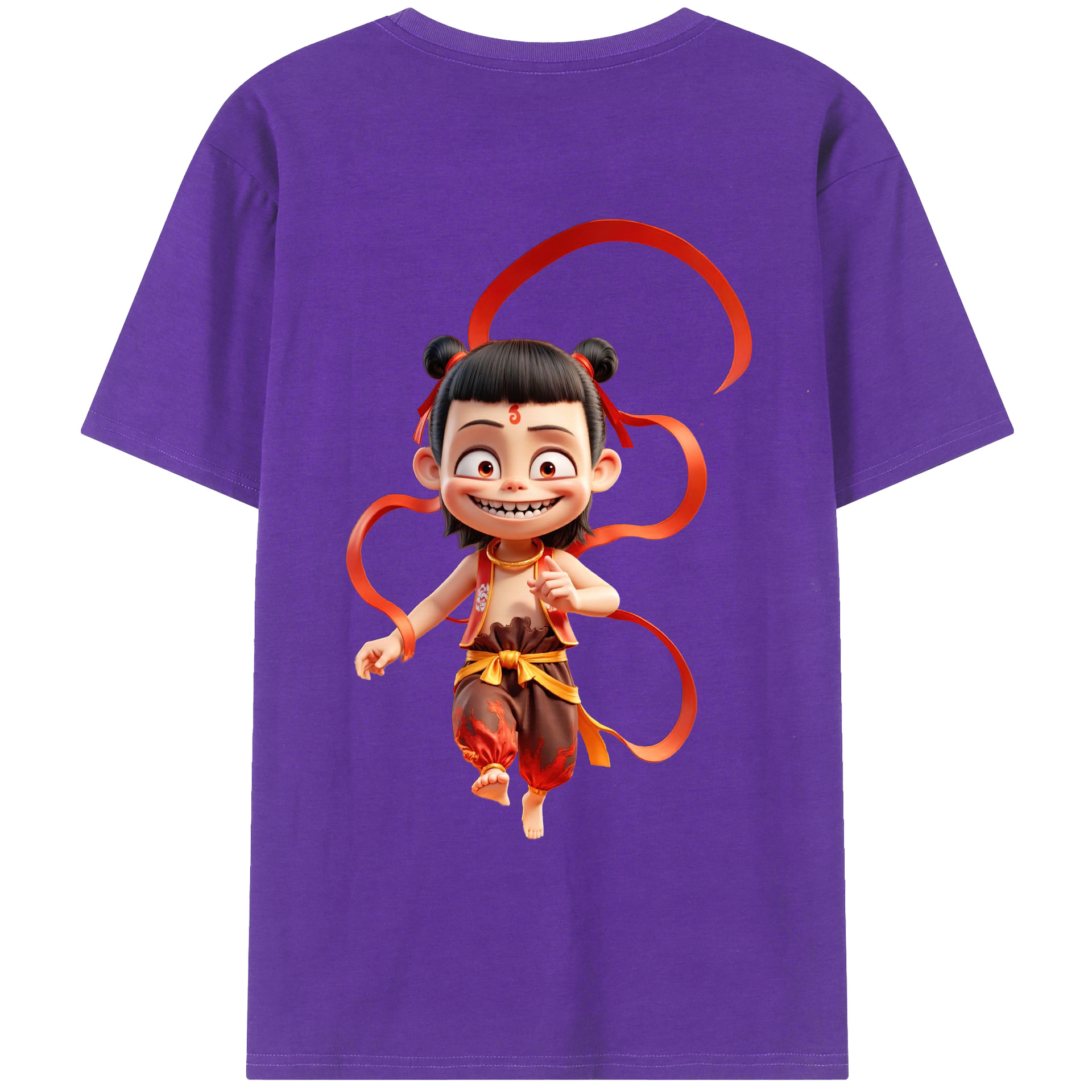 （画像用） Ne Zha 2 ナタ 魔童の大暴れ 綿100％ メンズ半袖Tシャツ（バックプリント） 通気性