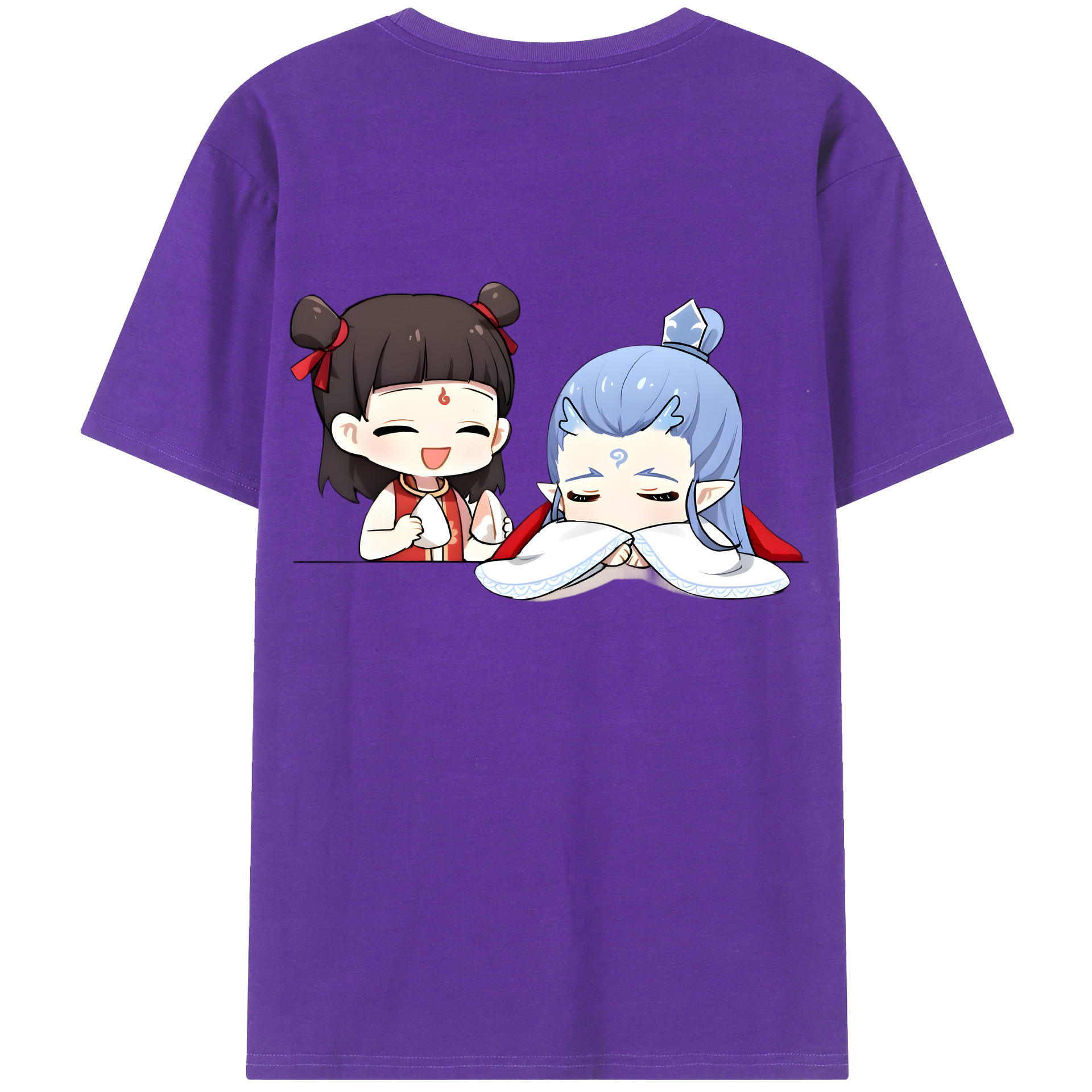 （画像用） Ne Zha 2 ナタ 魔童の大暴れ 綿100％ メンズ半袖Tシャツ（バックプリント） 通気性