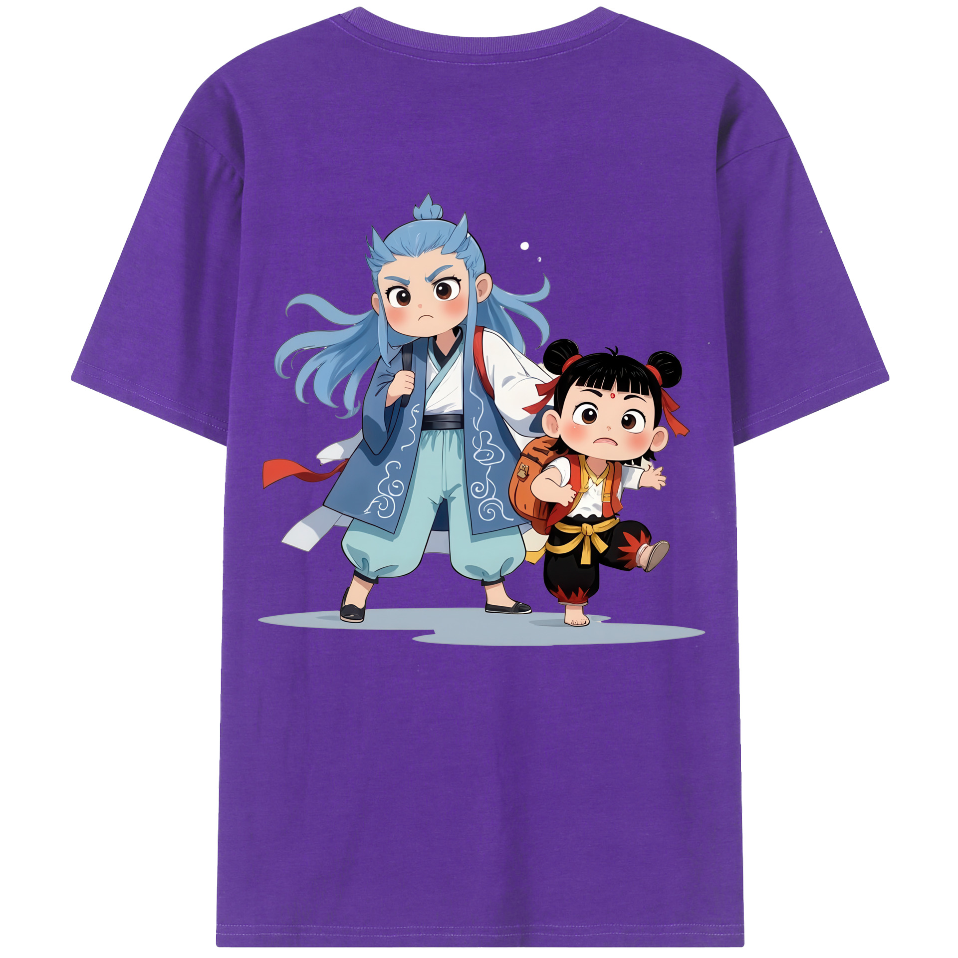 （画像用） Ne Zha 2 ナタ 魔童の大暴れ 綿100％ メンズ半袖Tシャツ（バックプリント） 通気性