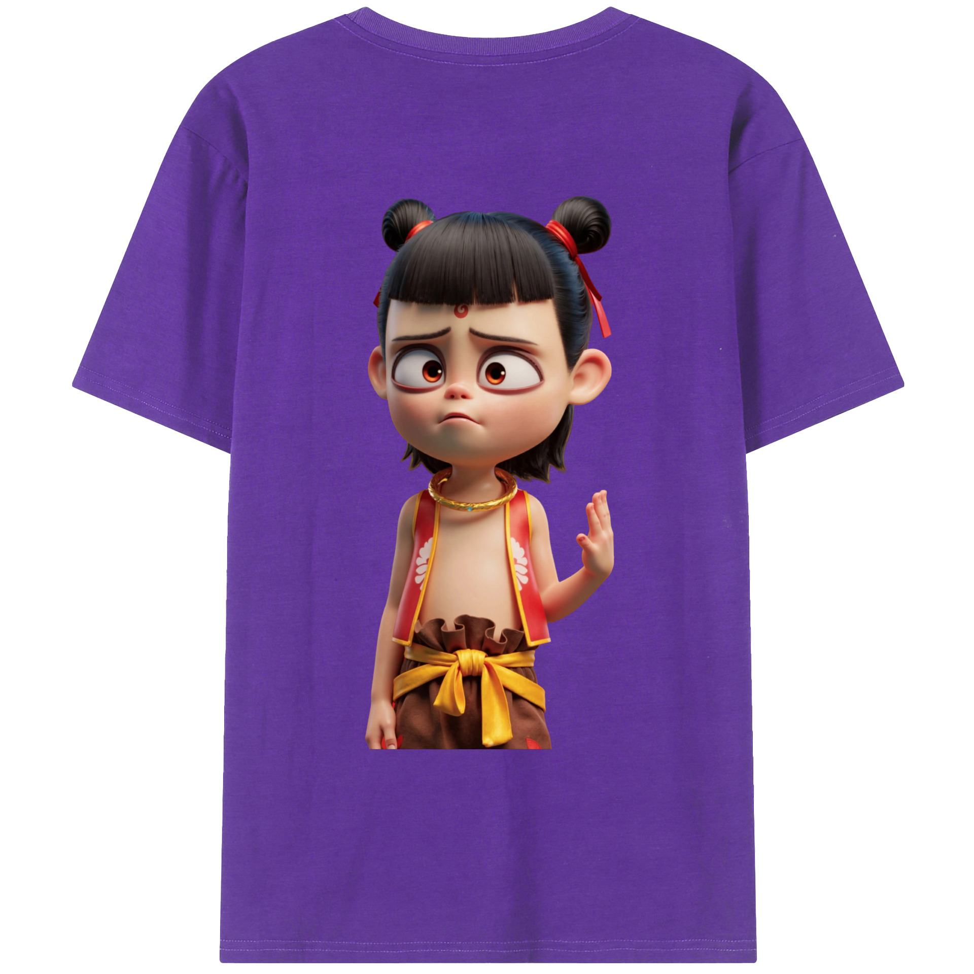 （画像用） Ne Zha 2 ナタ 魔童の大暴れ 綿100％ メンズ半袖Tシャツ（バックプリント） 通気性