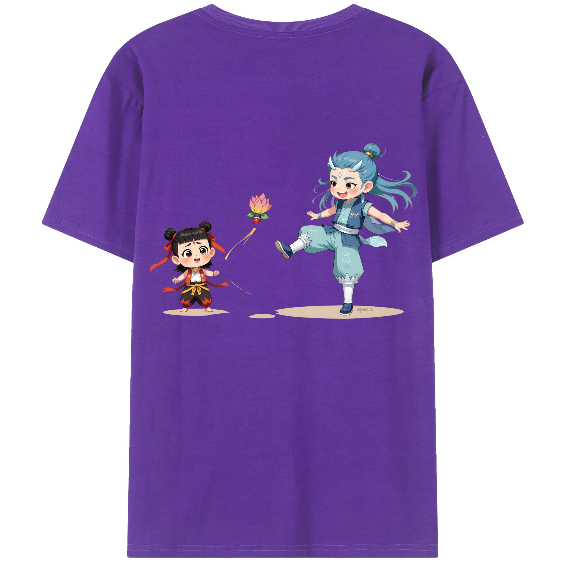 （画像用） Ne Zha 2 ナタ 魔童の大暴れ 綿100％ メンズ半袖Tシャツ（バックプリント） 通気性