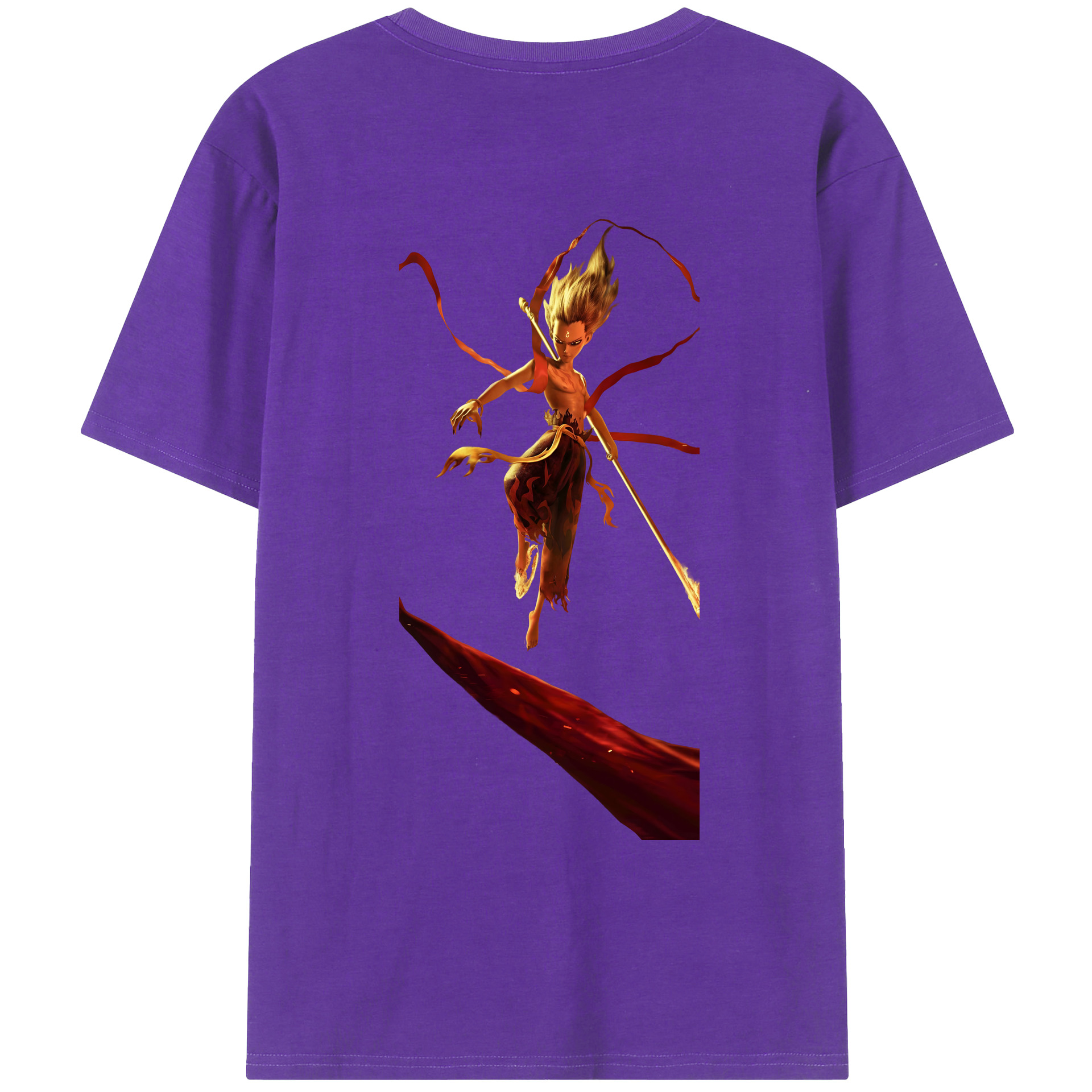 （画像用） Ne Zha 2 ナタ 魔童の大暴れ 綿100％ メンズ半袖Tシャツ（バックプリント） 通気性