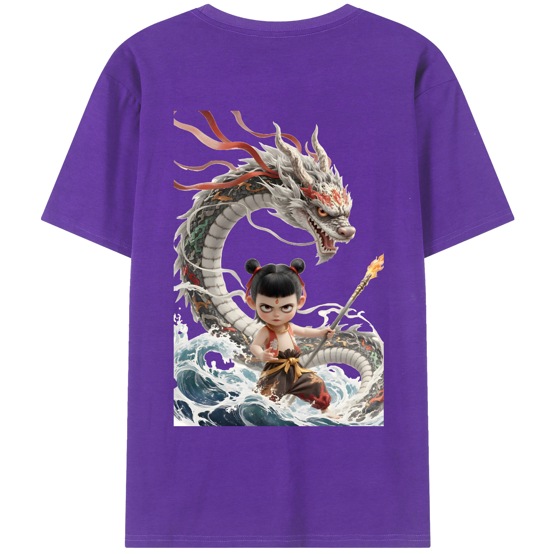 （画像用） Ne Zha 2 ナタ 魔童の大暴れ 綿100％ メンズ半袖Tシャツ（バックプリント） 通気性