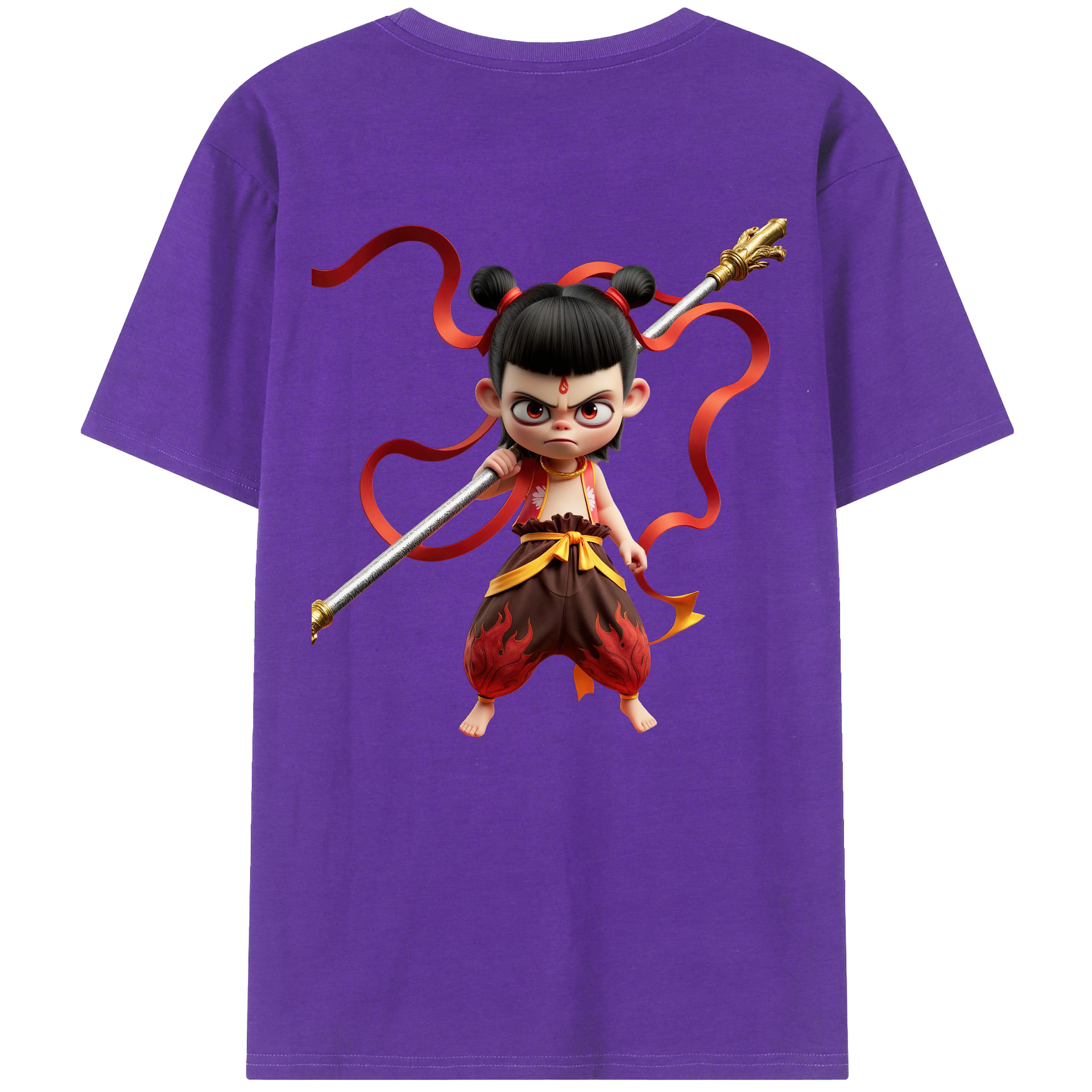 （画像用） Ne Zha 2 ナタ 魔童の大暴れ 綿100％ メンズ半袖Tシャツ（バックプリント） 通気性