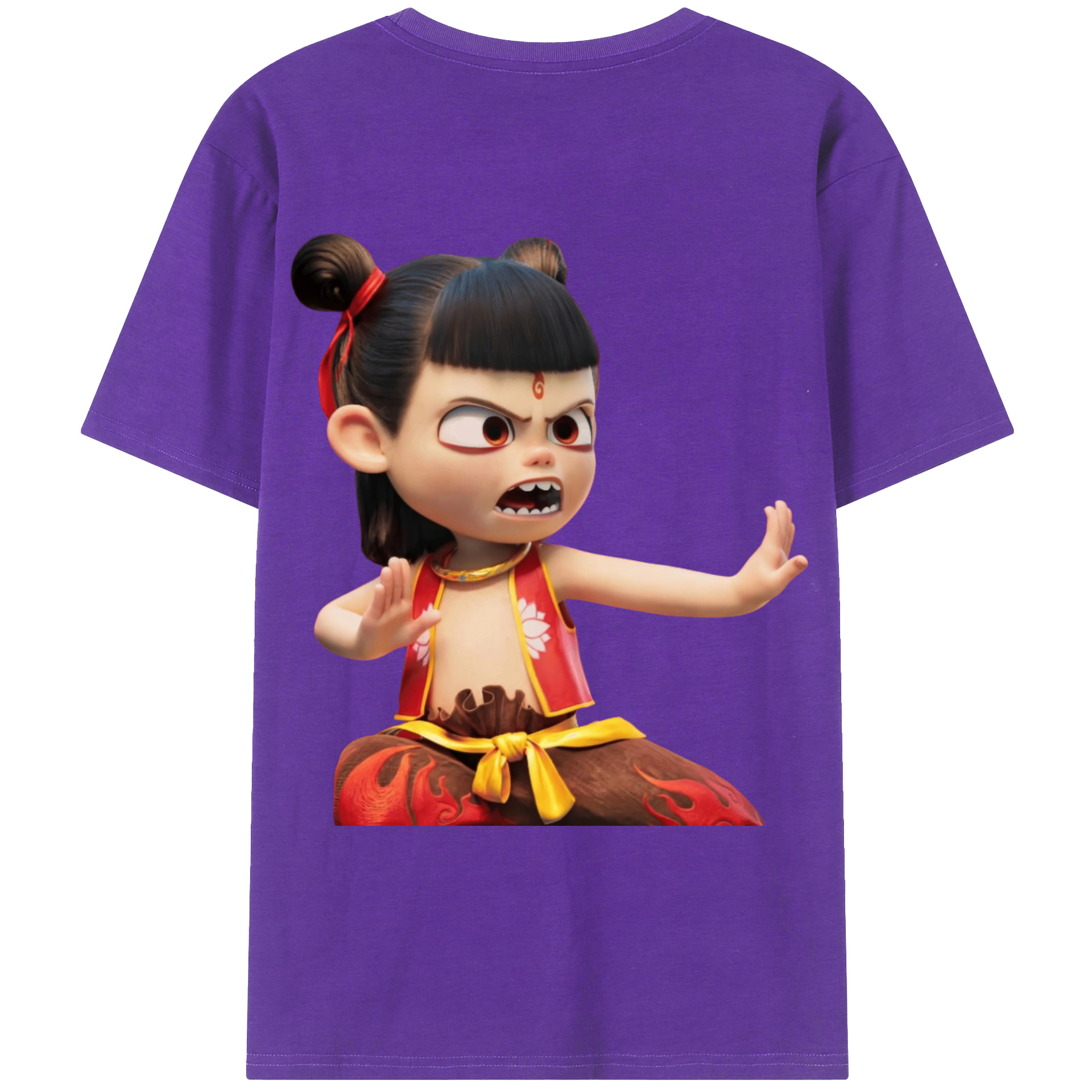 （画像用） Ne Zha 2 ナタ 魔童の大暴れ 綿100％ メンズ半袖Tシャツ（バックプリント） 通気性
