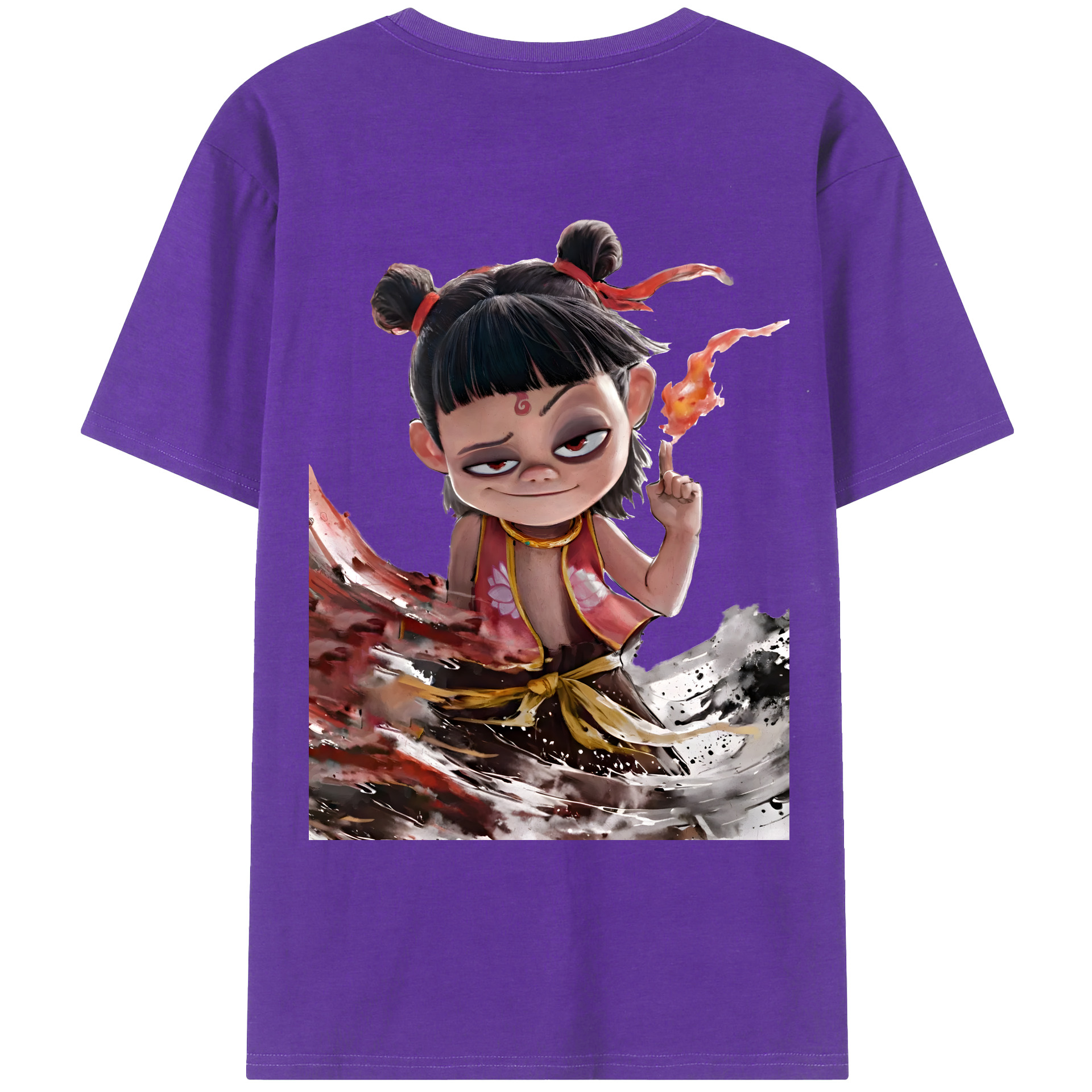 （画像用） Ne Zha 2 ナタ 魔童の大暴れ 綿100％ メンズ半袖Tシャツ（バックプリント） 通気性