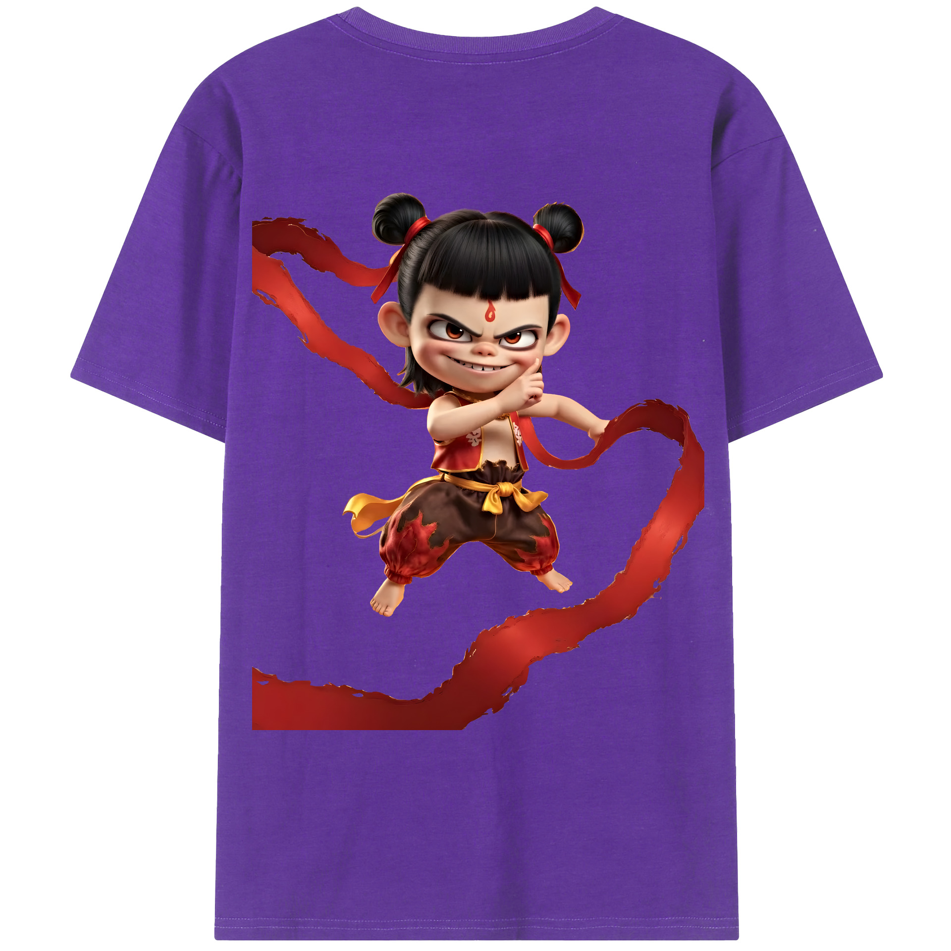 （画像用） Ne Zha 2 ナタ 魔童の大暴れ 綿100％ メンズ半袖Tシャツ（バックプリント） 通気性