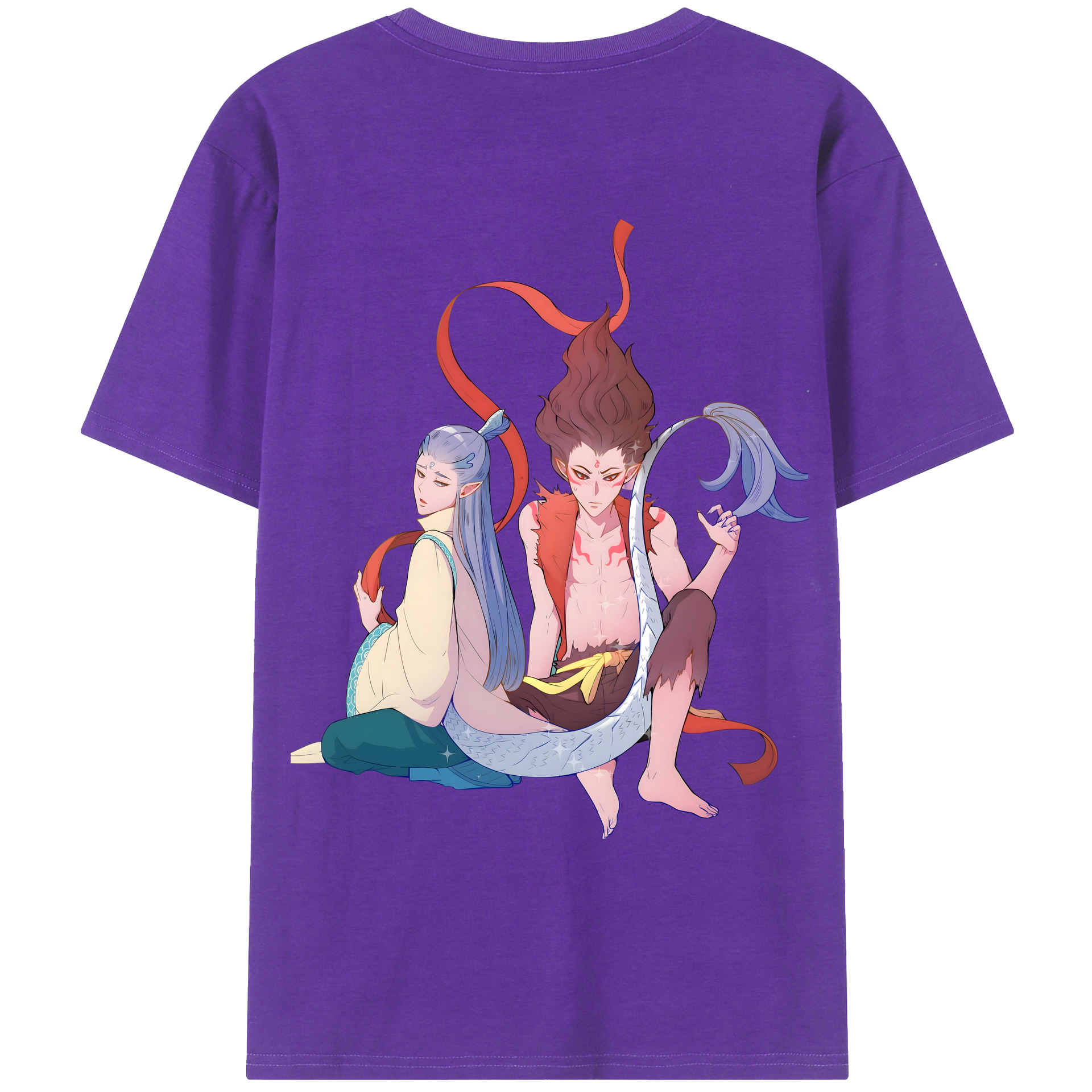 （画像用） Ne Zha 2 ナタ 魔童の大暴れ 綿100％ メンズ半袖Tシャツ（バックプリント） 通気性