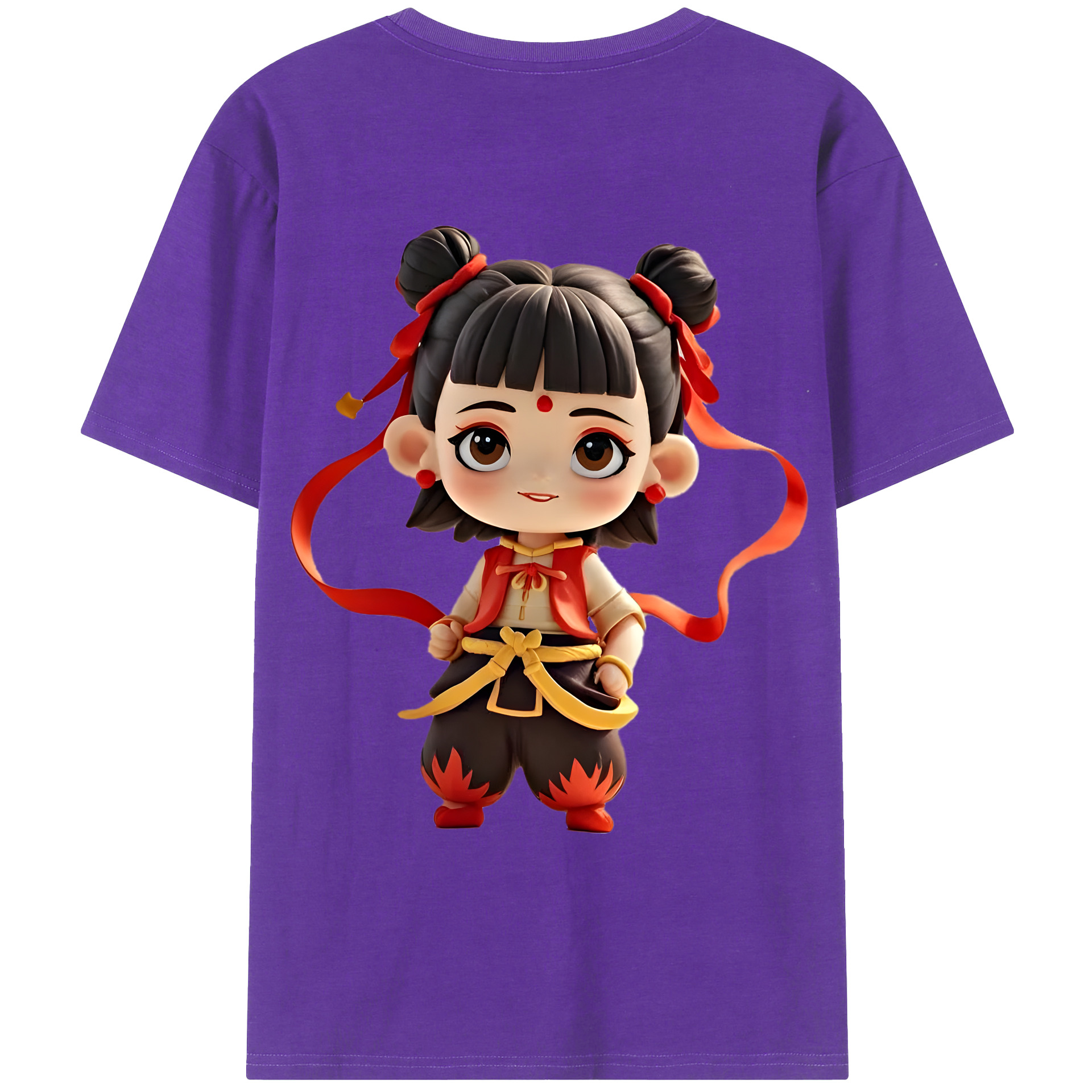 （画像用） Ne Zha 2 ナタ 魔童の大暴れ 綿100％ メンズ半袖Tシャツ（バックプリント） 通気性
