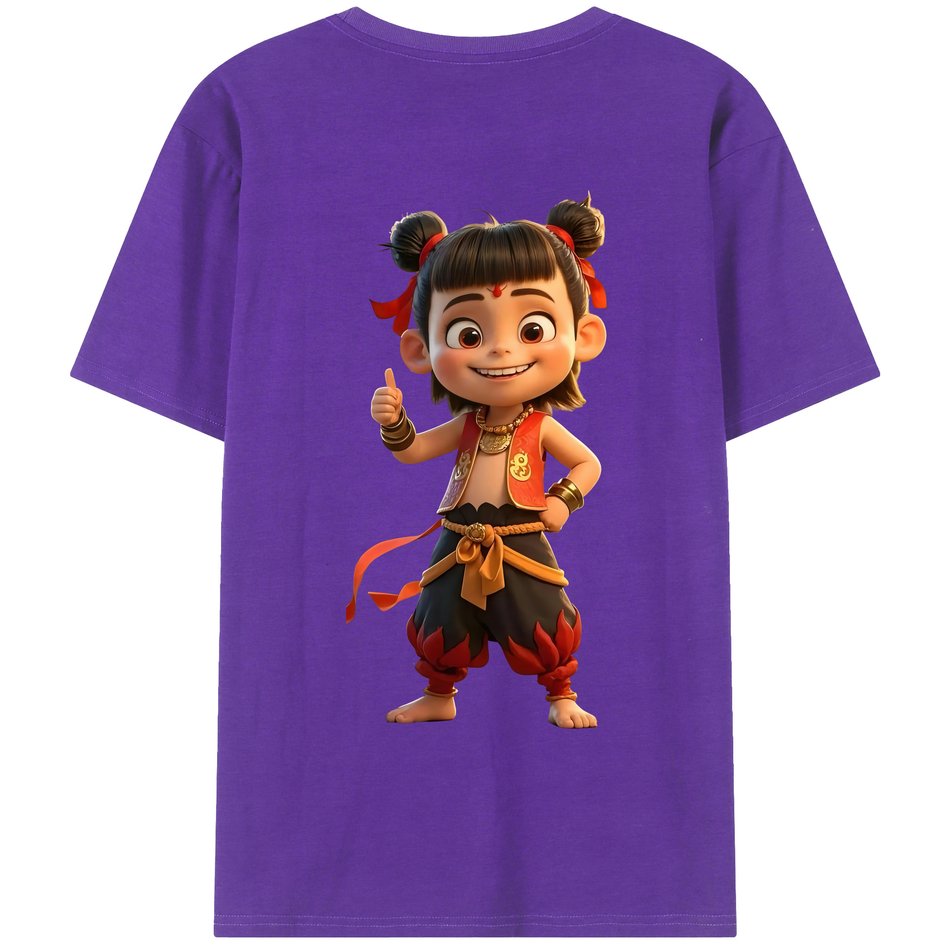 （画像用） Ne Zha 2 ナタ 魔童の大暴れ 綿100％ メンズ半袖Tシャツ（バックプリント） 通気性