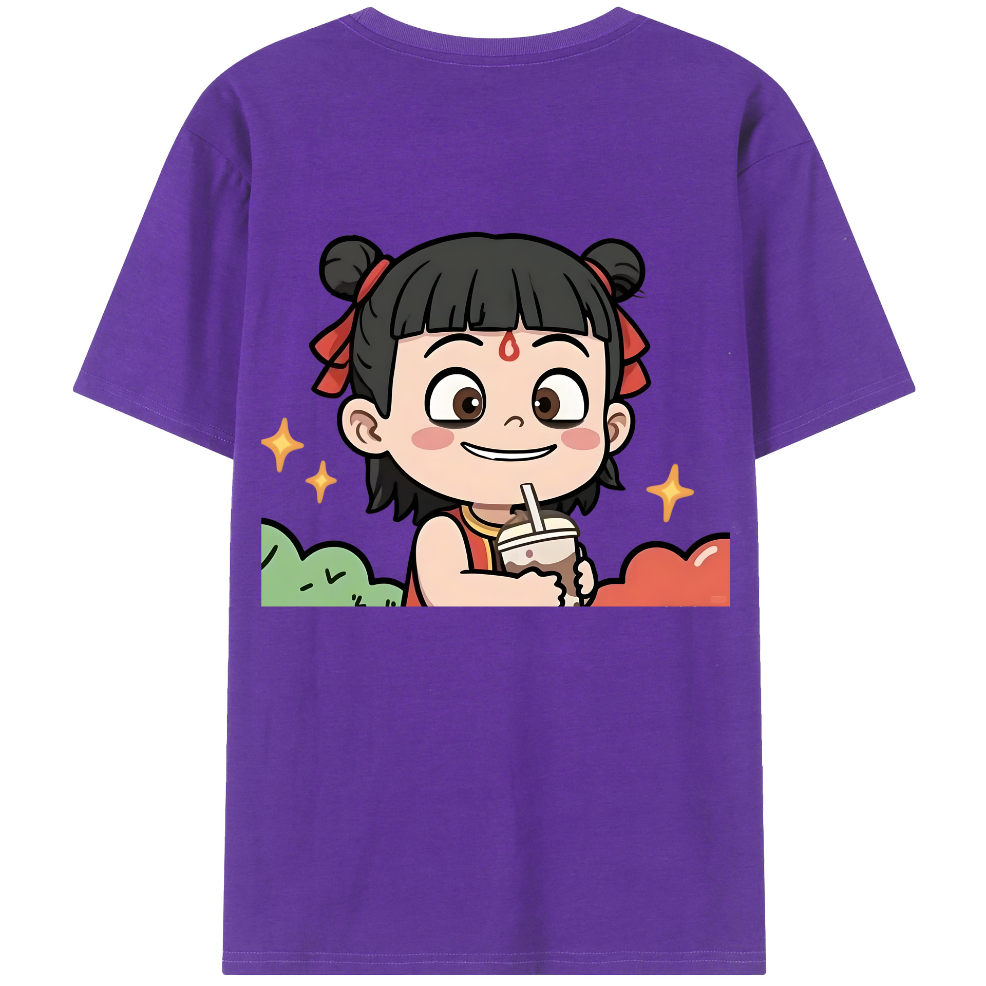（画像用） Ne Zha 2 ナタ 魔童の大暴れ 綿100％ メンズ半袖Tシャツ（バックプリント） 通気性