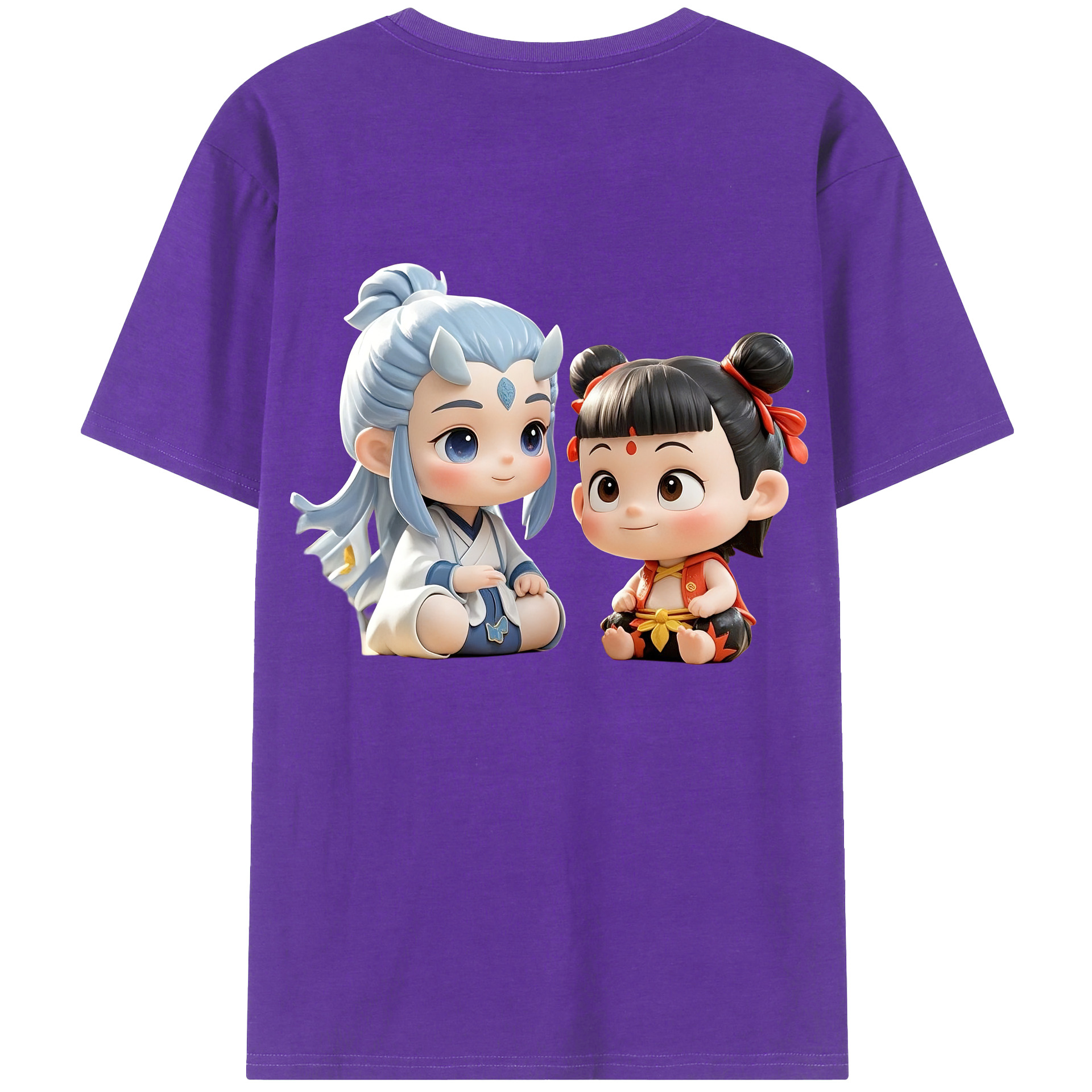 （画像用） Ne Zha 2 ナタ 魔童の大暴れ 綿100％ メンズ半袖Tシャツ（バックプリント） 通気性