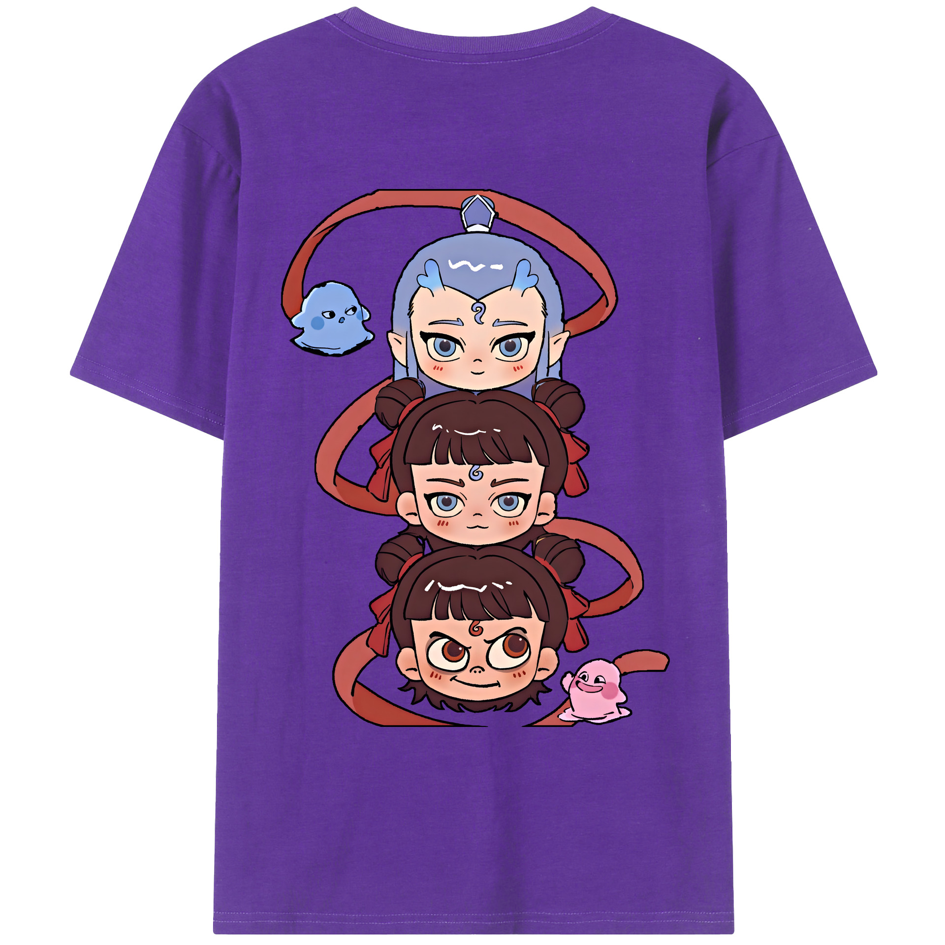 （画像用） Ne Zha 2 ナタ 魔童の大暴れ 綿100％ メンズ半袖Tシャツ（バックプリント） 通気性