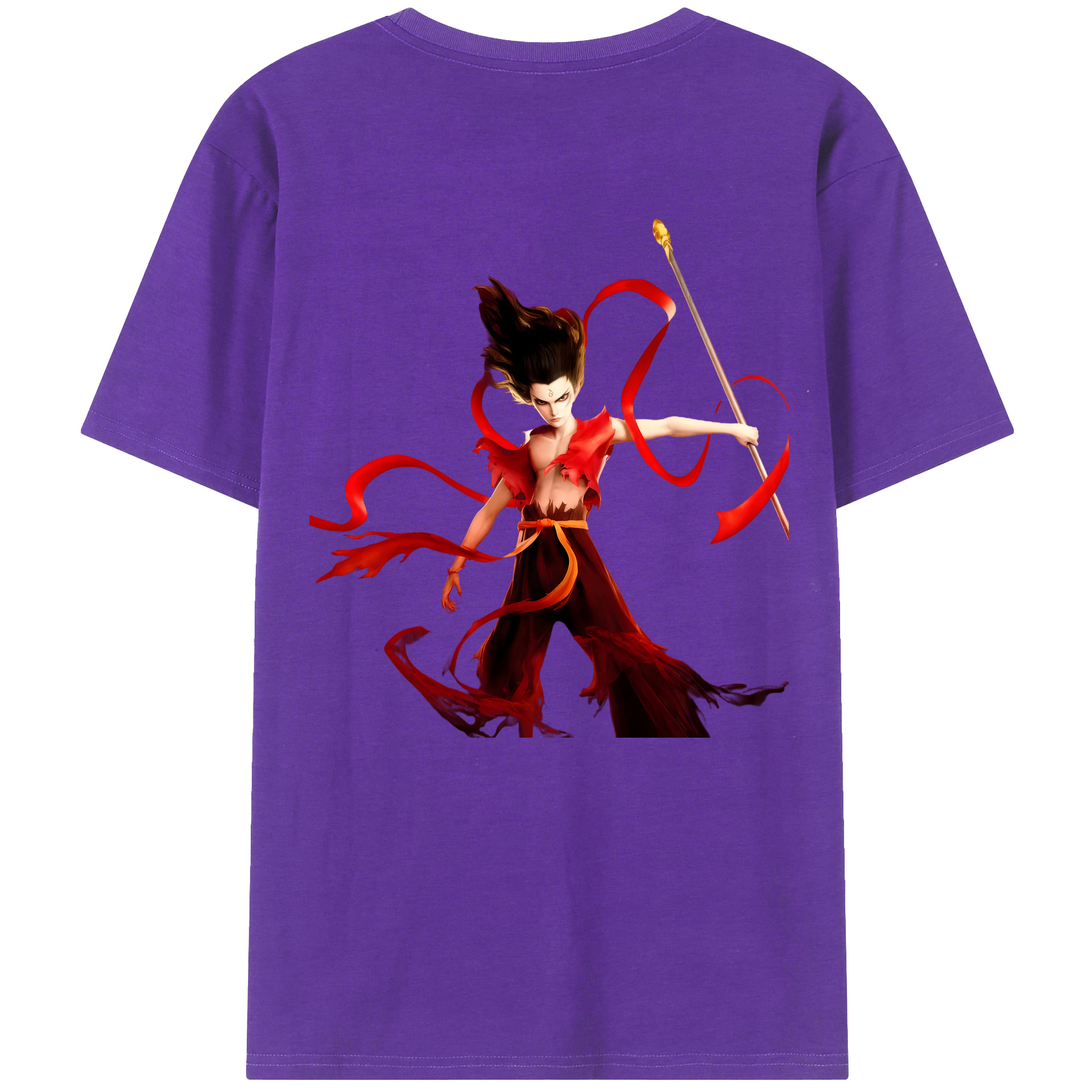 （画像用） Ne Zha 2 ナタ 魔童の大暴れ 綿100％ メンズ半袖Tシャツ（バックプリント） 通気性
