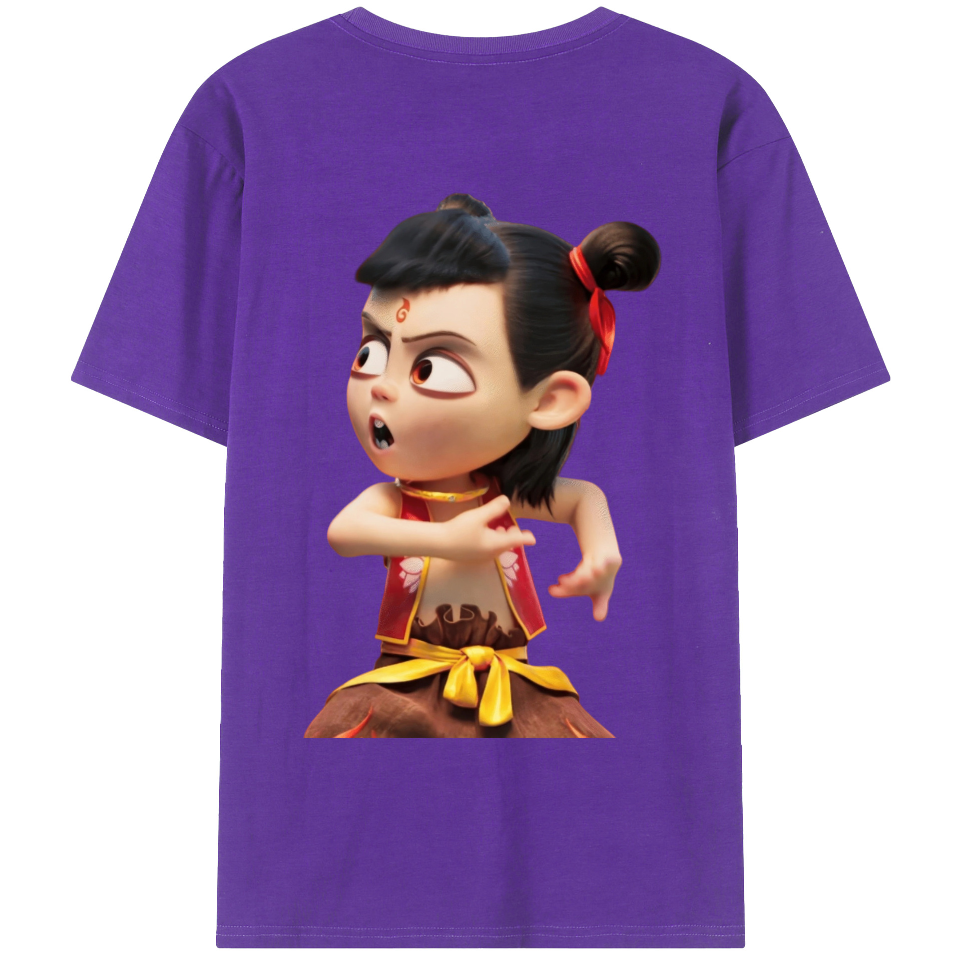 （画像用） Ne Zha 2 ナタ 魔童の大暴れ 綿100％ メンズ半袖Tシャツ（バックプリント） 通気性