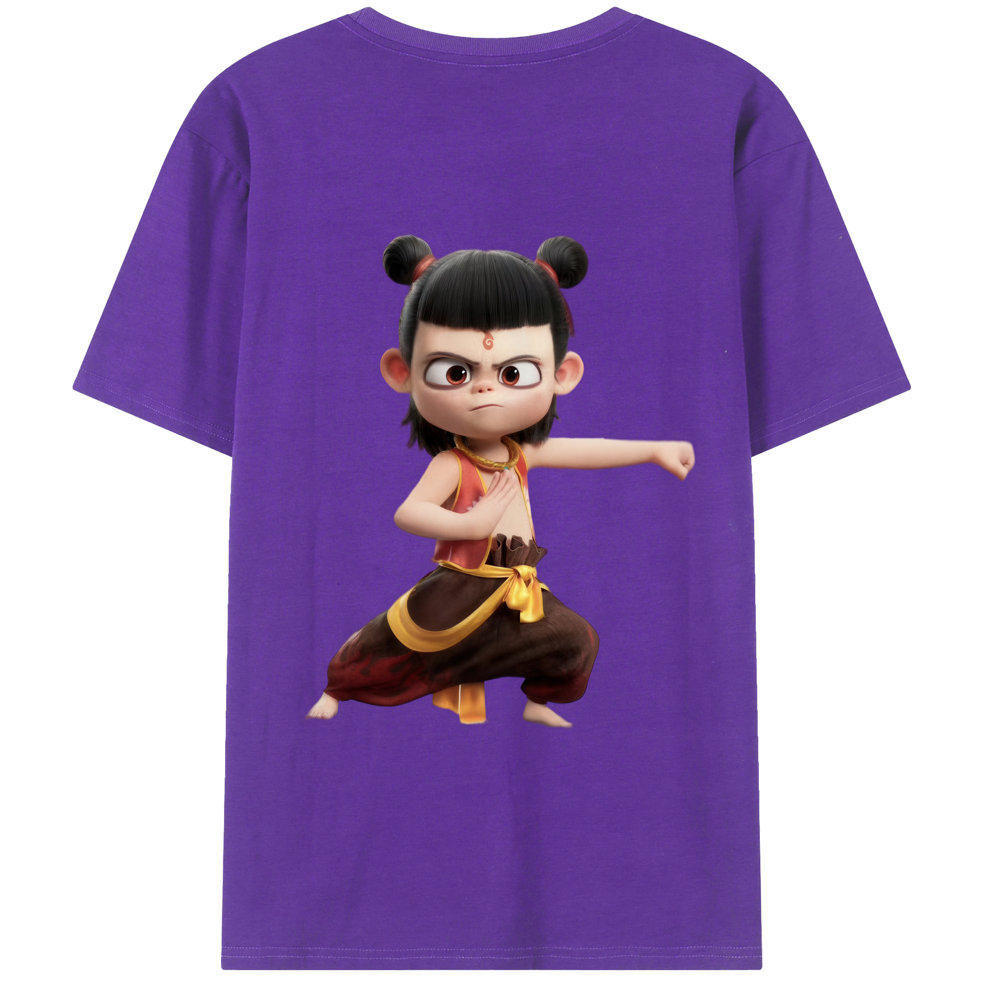 （画像用） Ne Zha 2 ナタ 魔童の大暴れ 綿100％ メンズ半袖Tシャツ（バックプリント） 通気性