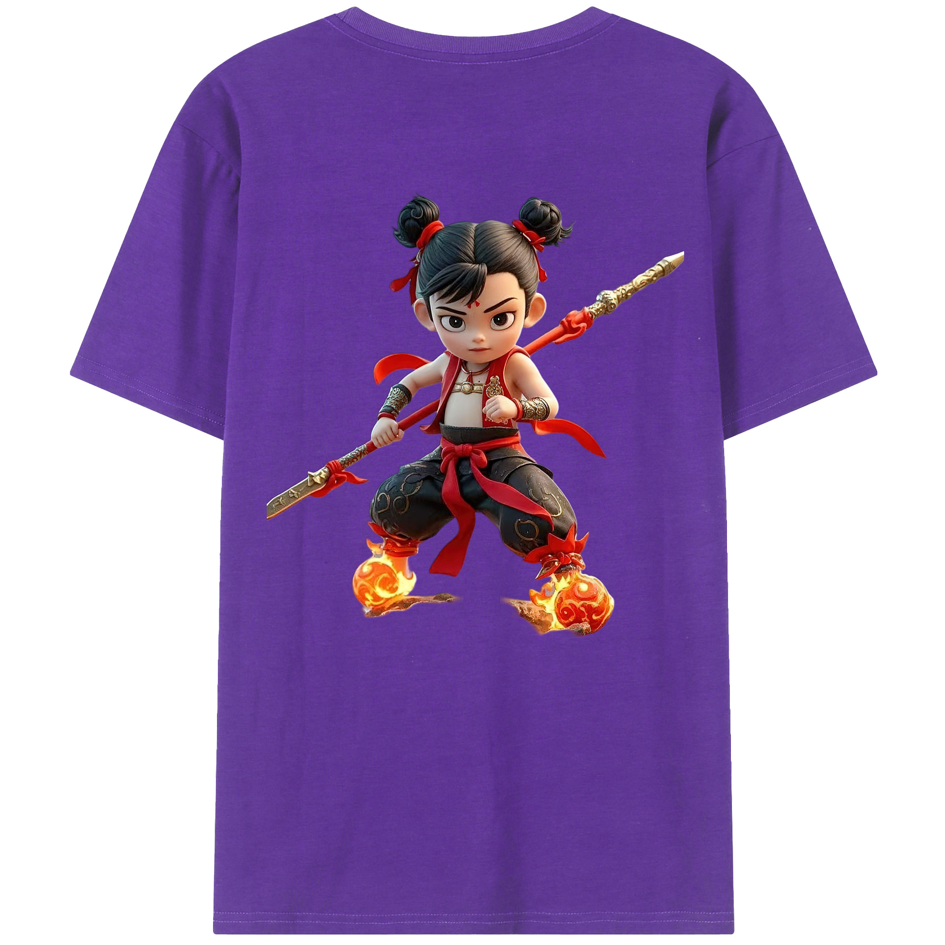 （画像用） Ne Zha 2 ナタ 魔童の大暴れ 綿100％ メンズ半袖Tシャツ（バックプリント） 通気性