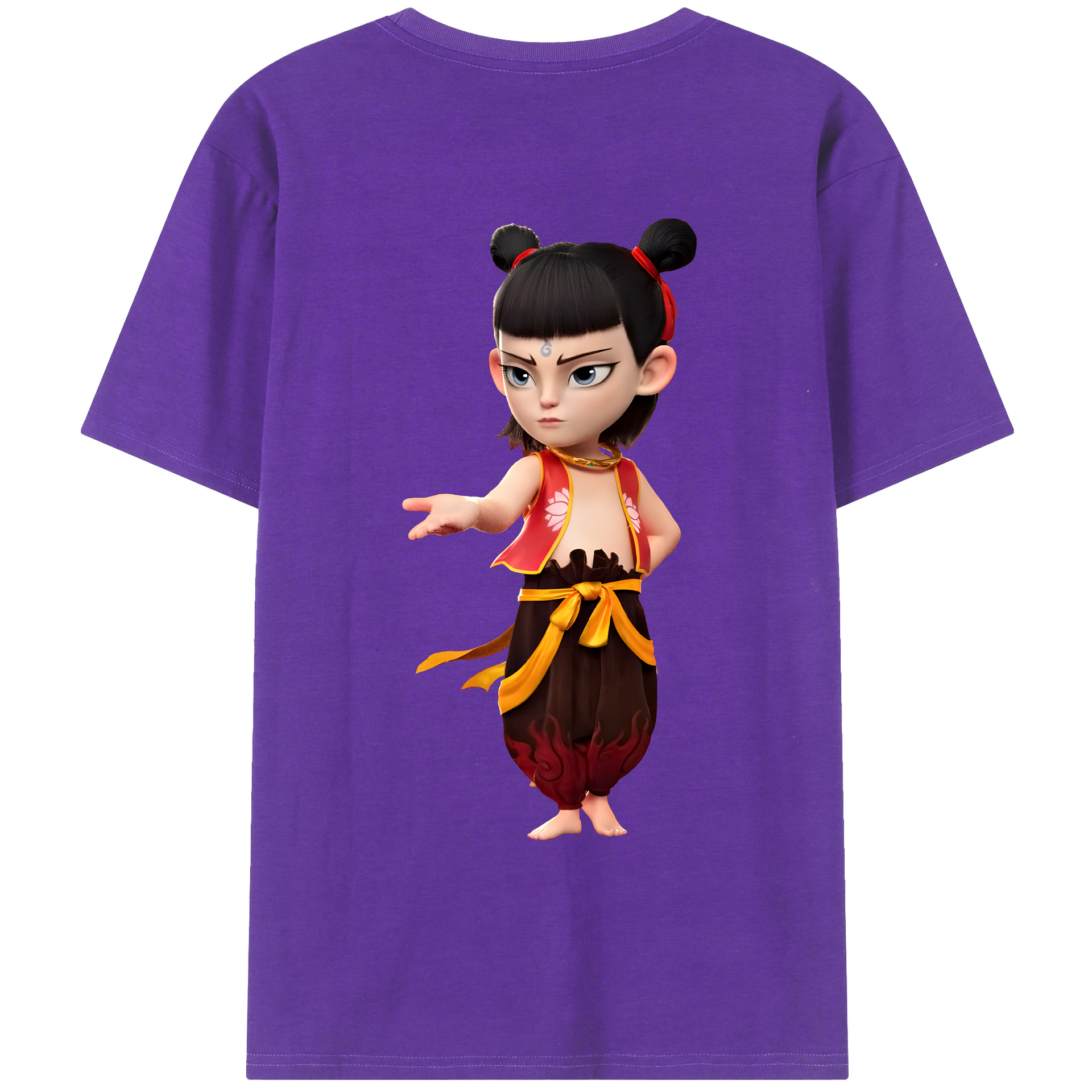 （画像用） Ne Zha 2 ナタ 魔童の大暴れ 綿100％ メンズ半袖Tシャツ（バックプリント） 通気性