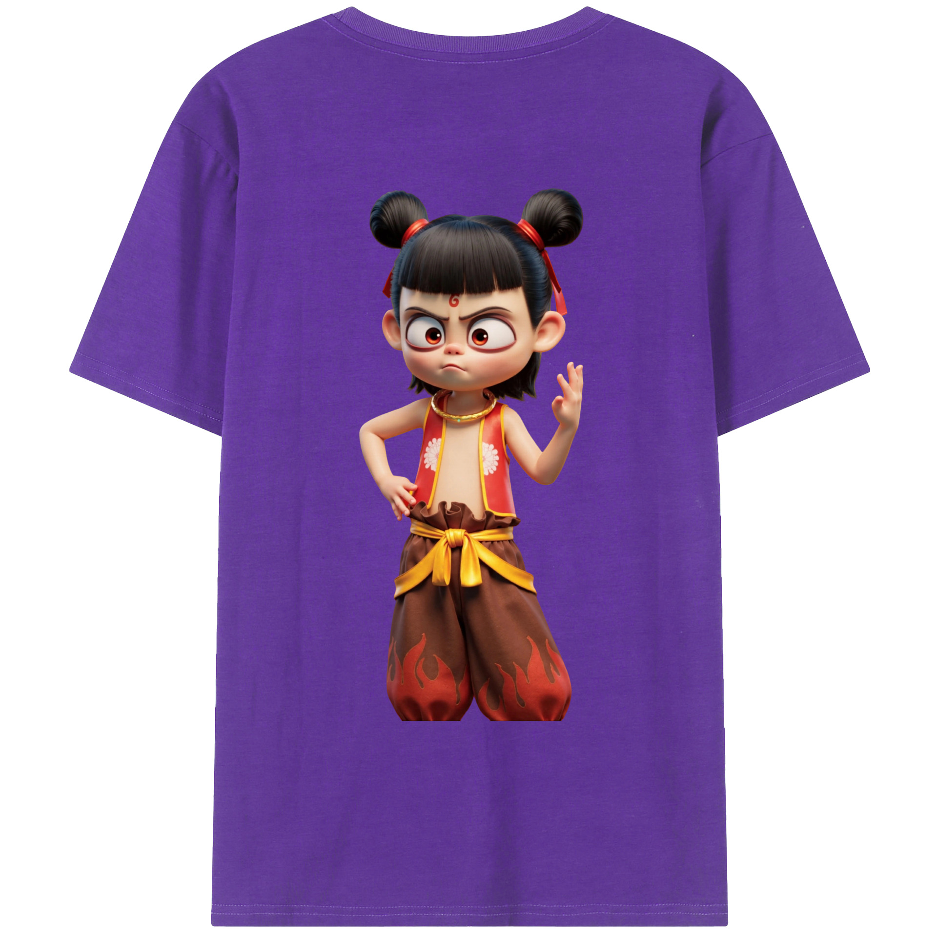 （画像用） Ne Zha 2 ナタ 魔童の大暴れ 綿100％ メンズ半袖Tシャツ（バックプリント） 通気性