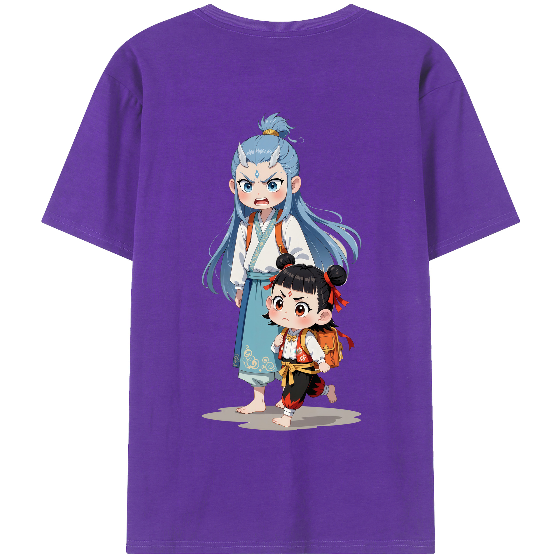 （画像用） Ne Zha 2 ナタ 魔童の大暴れ 綿100％ メンズ半袖Tシャツ（バックプリント） 通気性