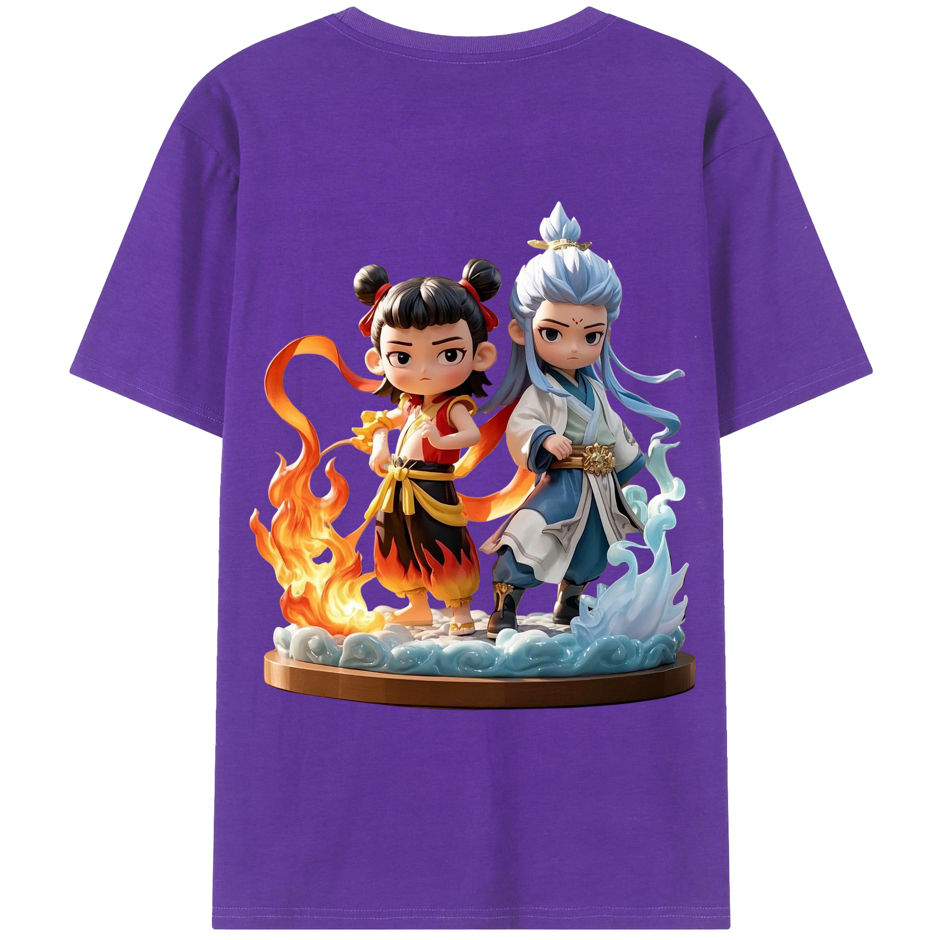 （画像用） Ne Zha 2 ナタ 魔童の大暴れ 綿100％ メンズ半袖Tシャツ（バックプリント） 通気性