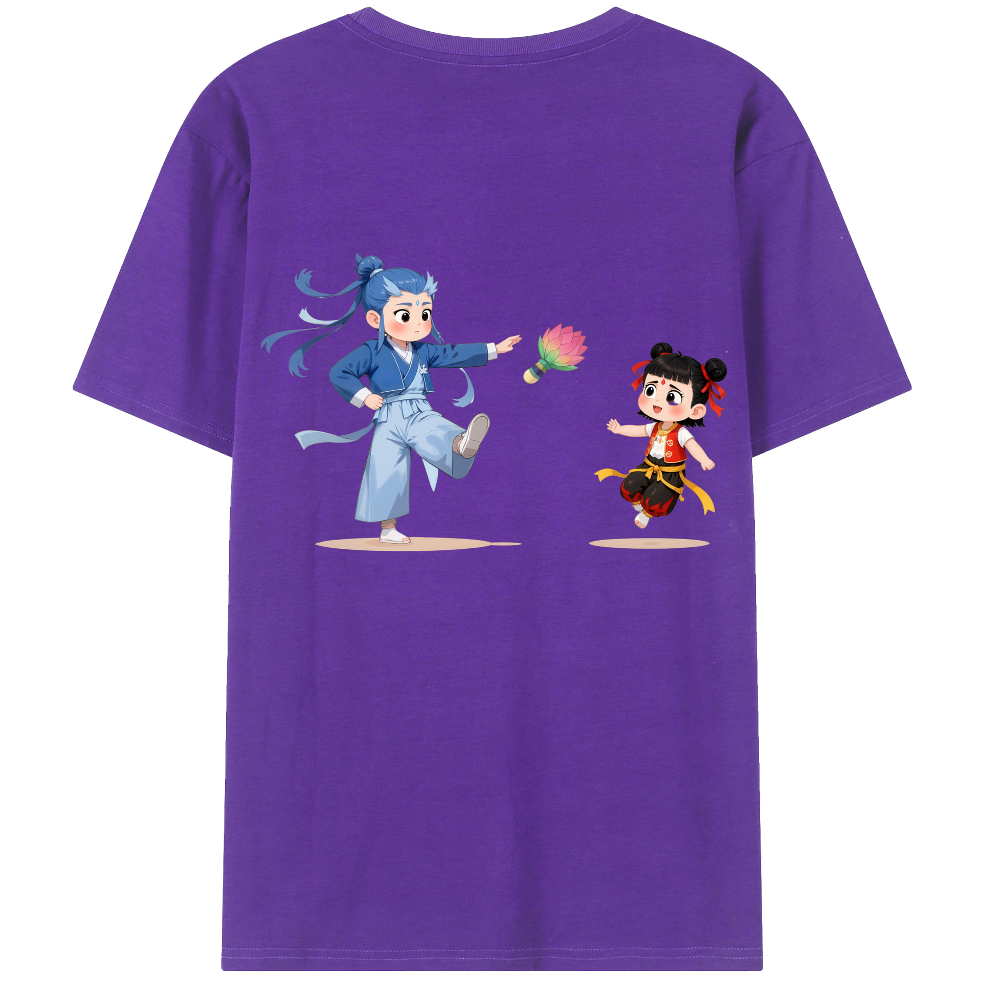 （画像用） Ne Zha 2 ナタ 魔童の大暴れ 綿100％ メンズ半袖Tシャツ（バックプリント） 通気性