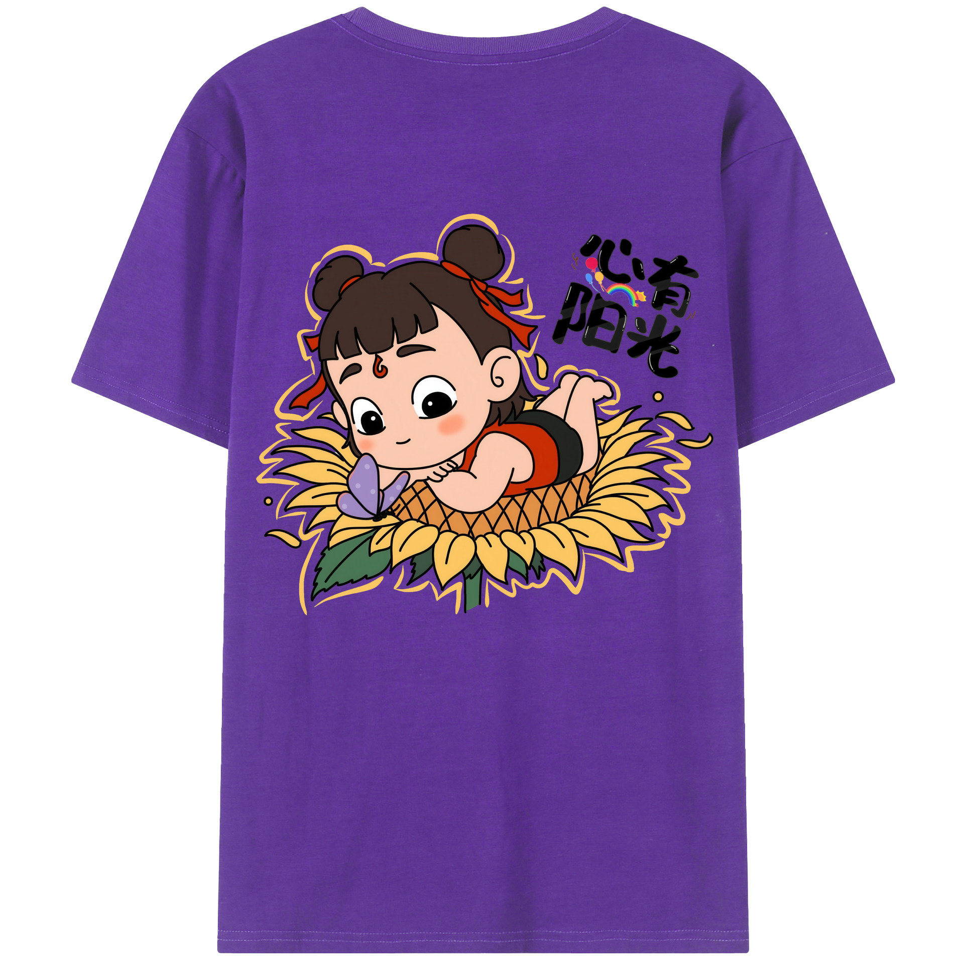 （画像用） Ne Zha 2 ナタ 魔童の大暴れ 綿100％ メンズ半袖Tシャツ（バックプリント） 通気性