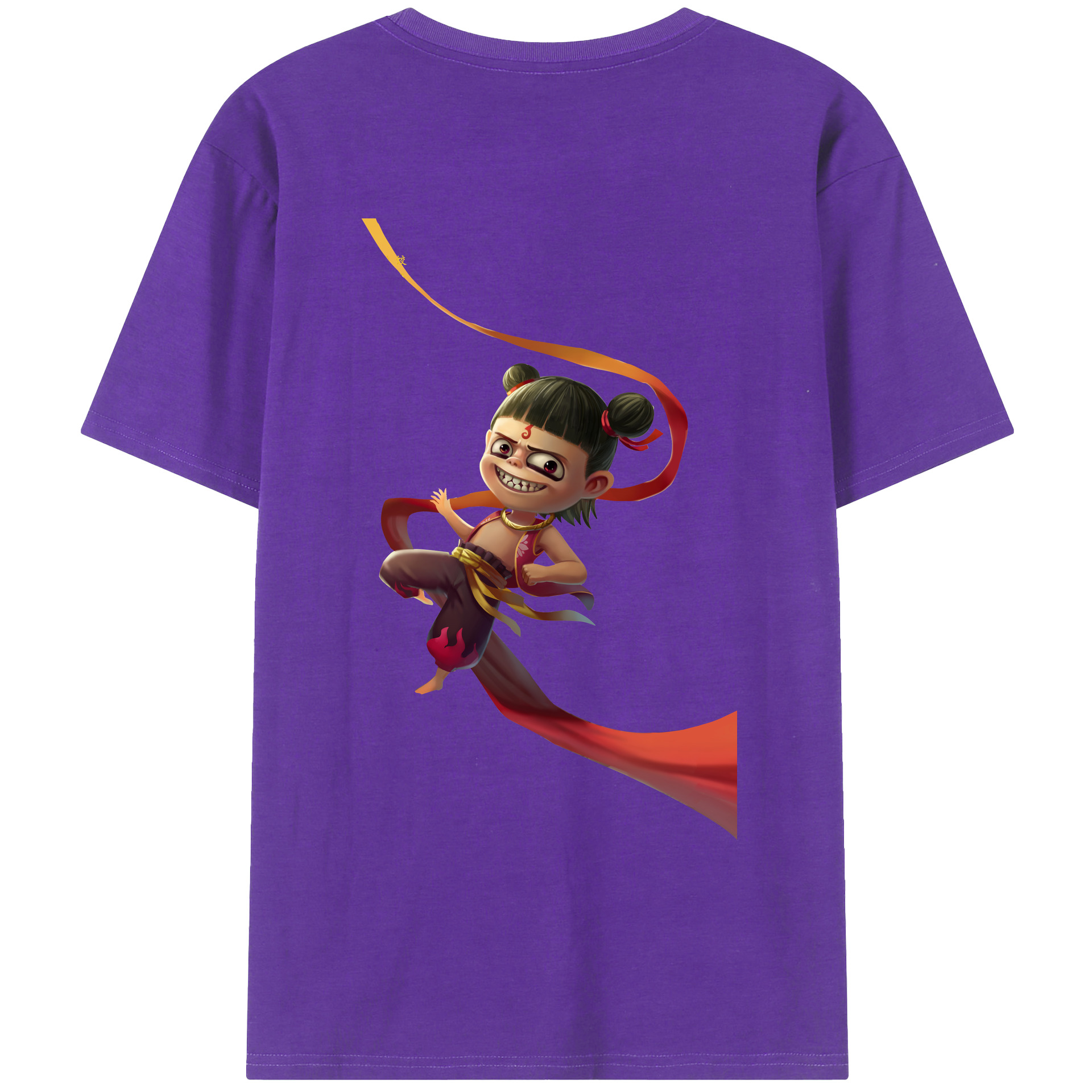 （画像用） Ne Zha 2 ナタ 魔童の大暴れ 綿100％ メンズ半袖Tシャツ（バックプリント） 通気性