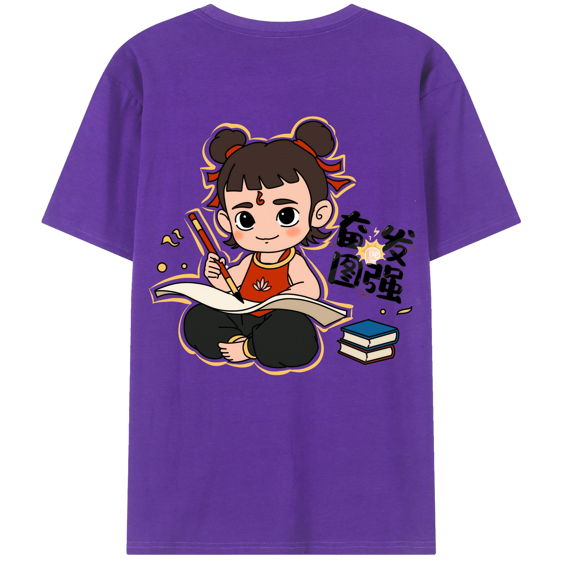 （画像用） Ne Zha 2 ナタ 魔童の大暴れ 綿100％ メンズ半袖Tシャツ（バックプリント） 通気性