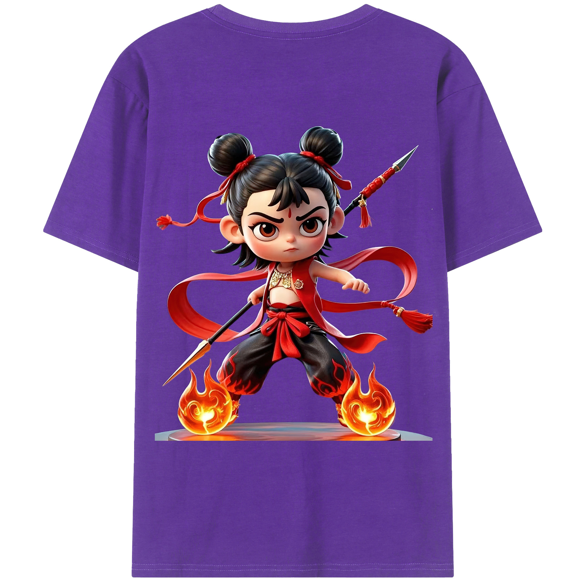 （画像用） Ne Zha 2 ナタ 魔童の大暴れ 綿100％ メンズ半袖Tシャツ（バックプリント） 通気性