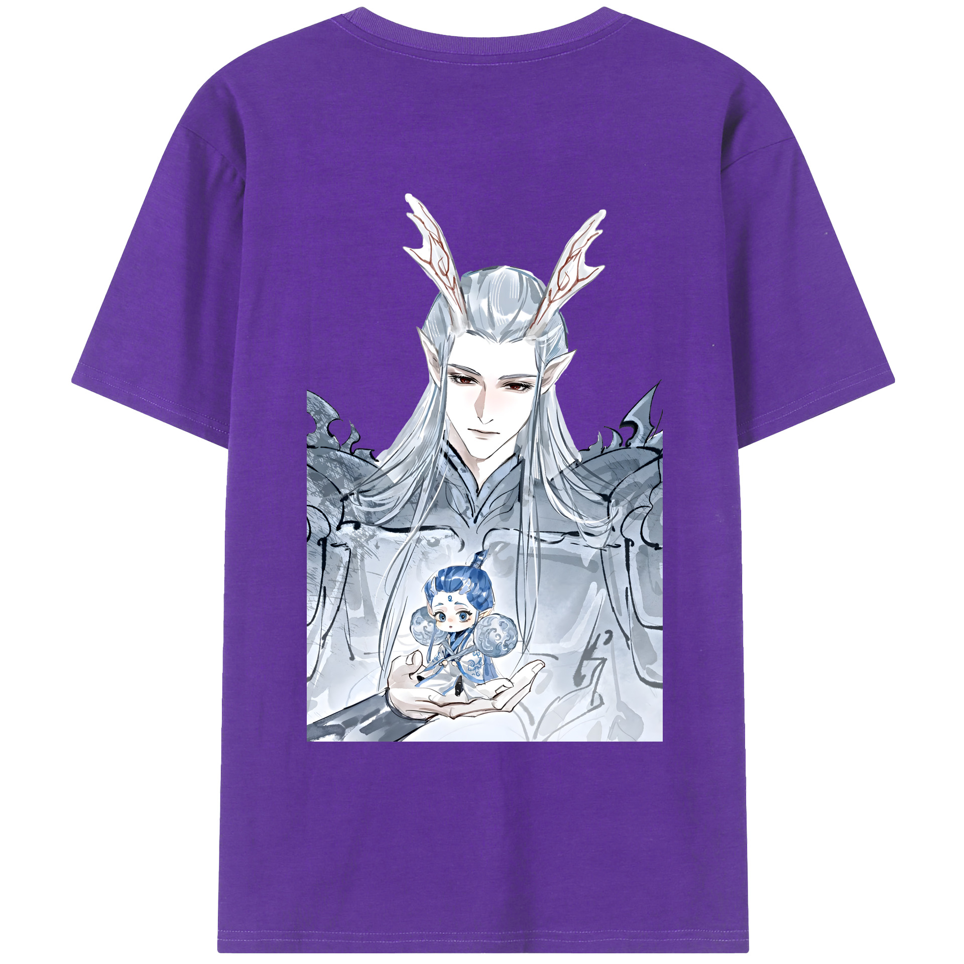 （画像用） Ne Zha 2 ナタ 魔童の大暴れ 綿100％ メンズ半袖Tシャツ（バックプリント） 通気性