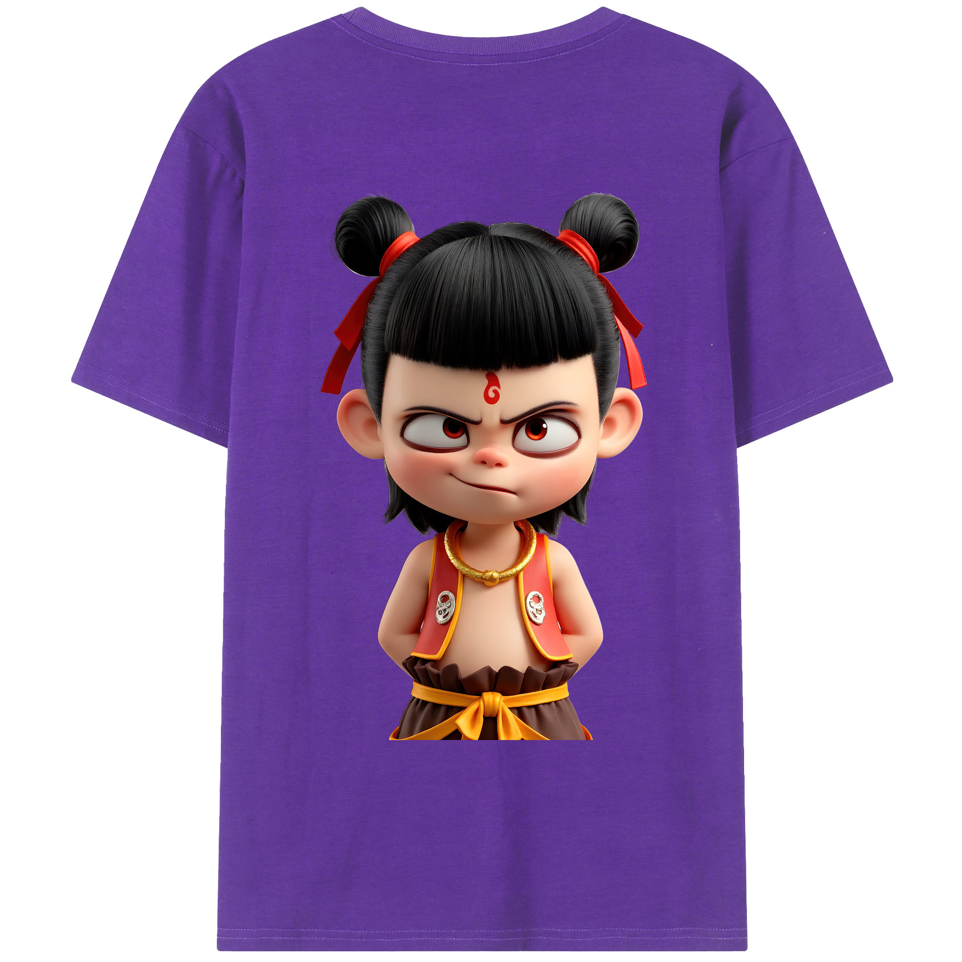 （画像用） Ne Zha 2 ナタ 魔童の大暴れ 綿100％ メンズ半袖Tシャツ（バックプリント） 通気性